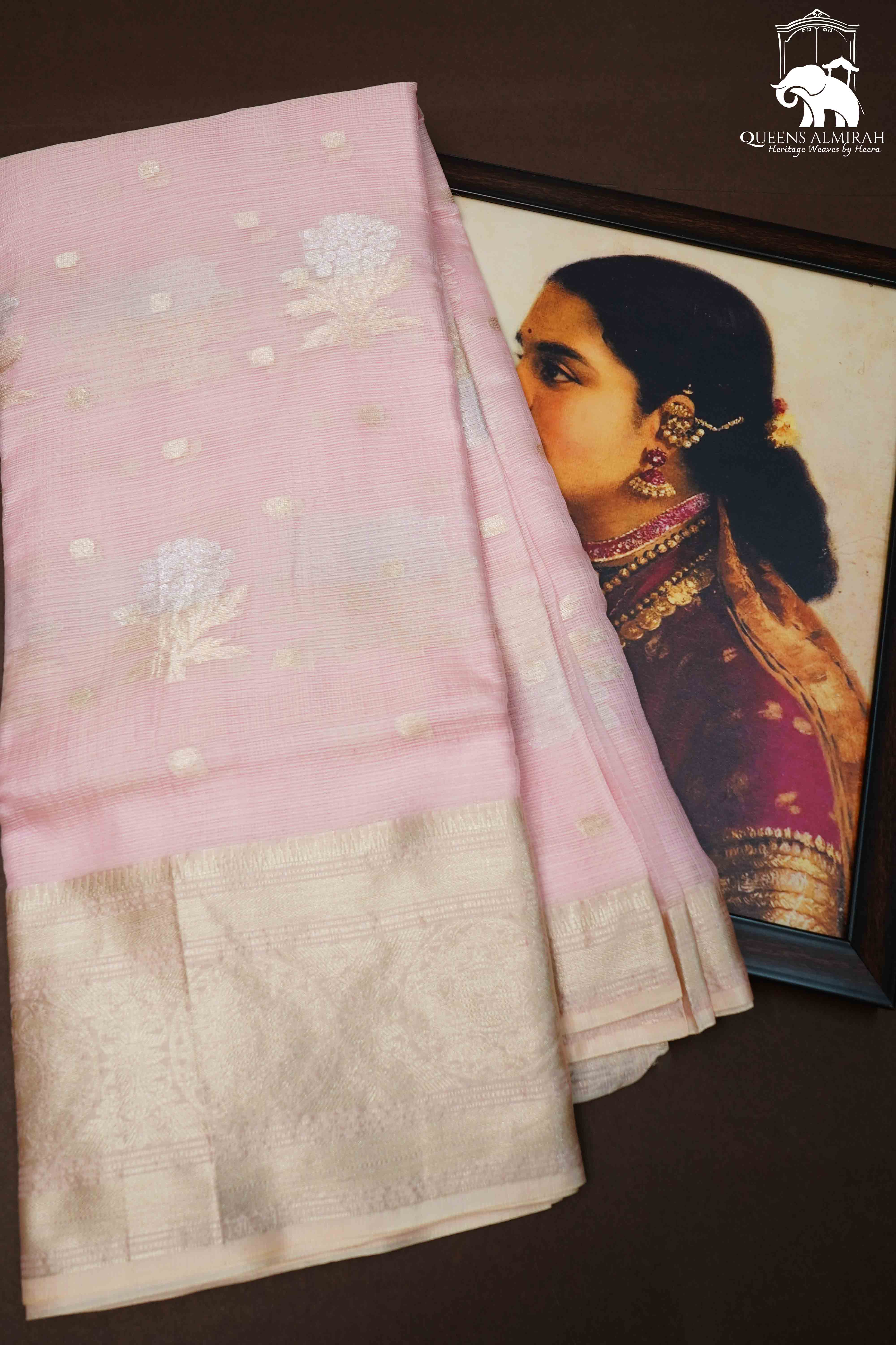 ROSE MILK PINK PURE KOTA SILK SAREE - Queens Jewel Emporium