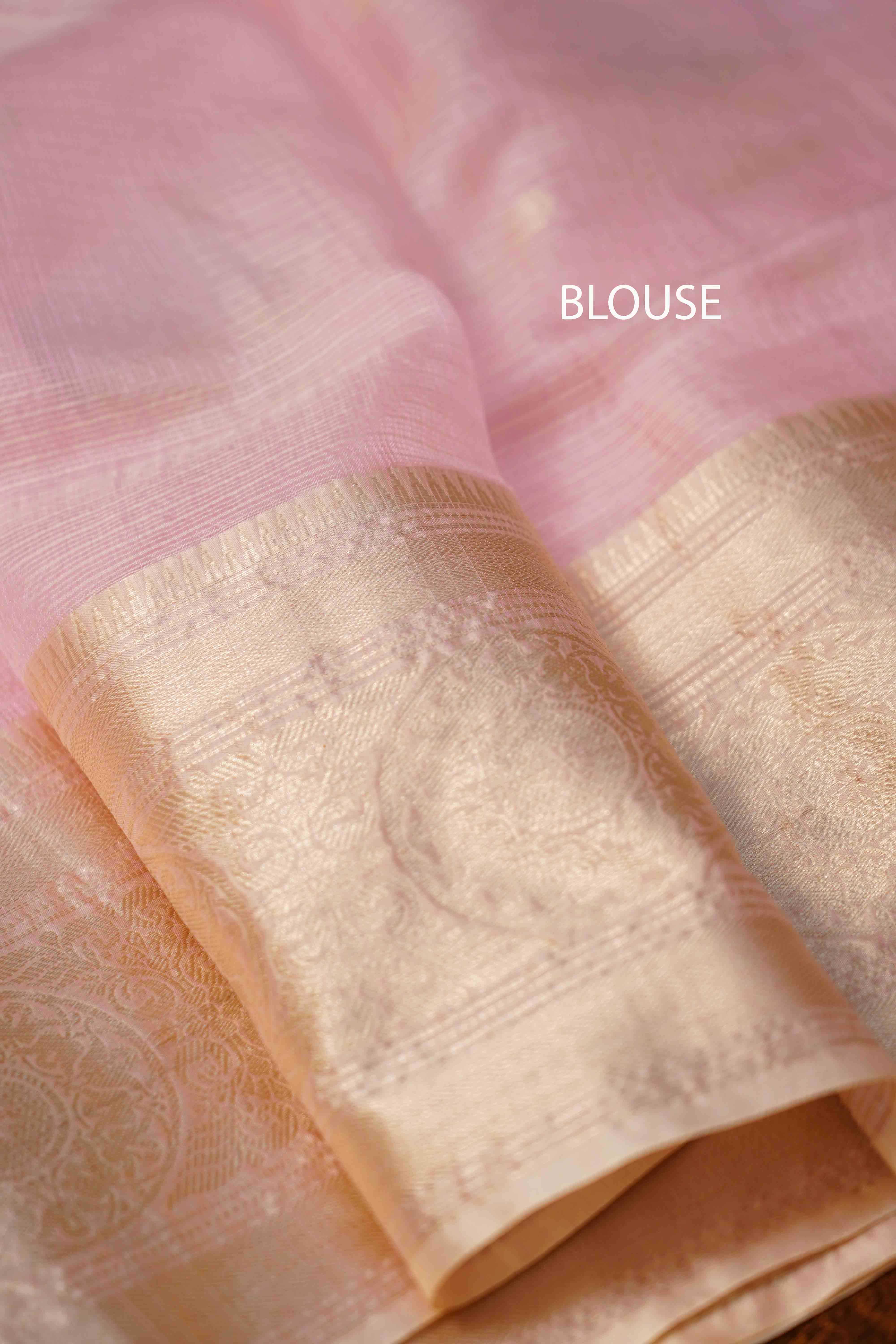 ROSE MILK PINK PURE KOTA SILK SAREE - Queens Jewel Emporium