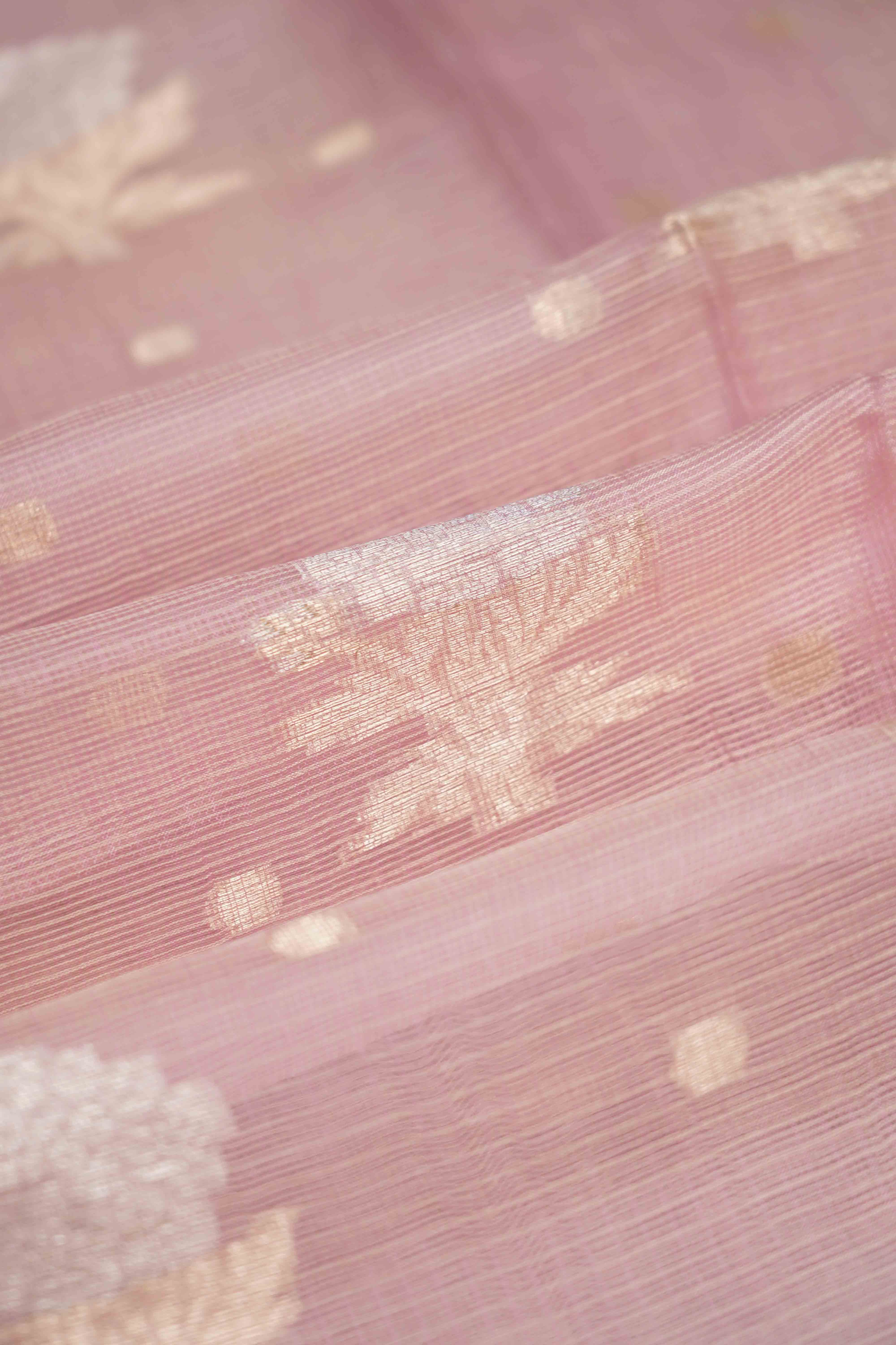 ROSE MILK PINK PURE KOTA SILK SAREE - Queens Jewel Emporium