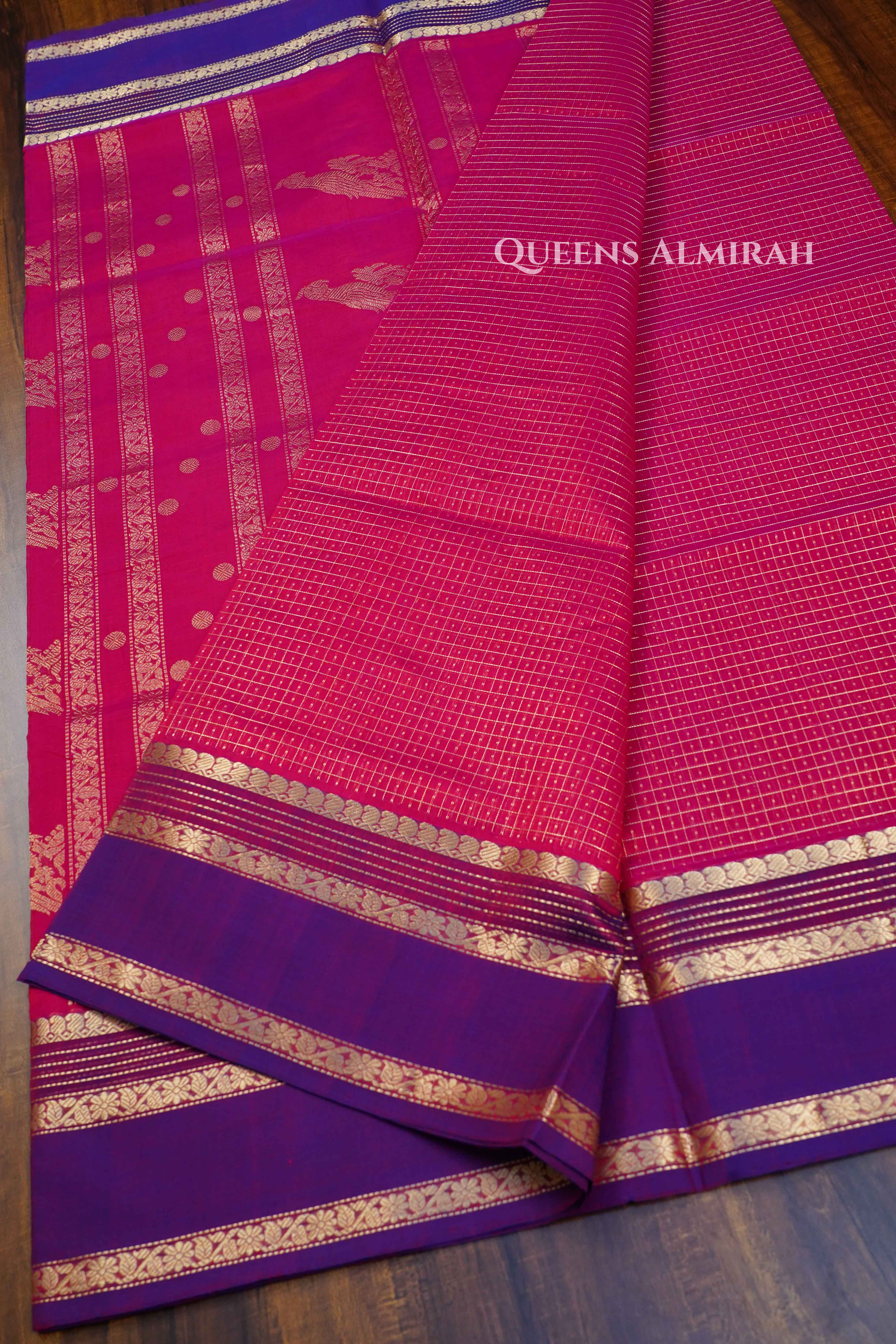 Rose Red -Karaikudi Chettinad Silk Cotton Saree QUEENS ALMIRAH