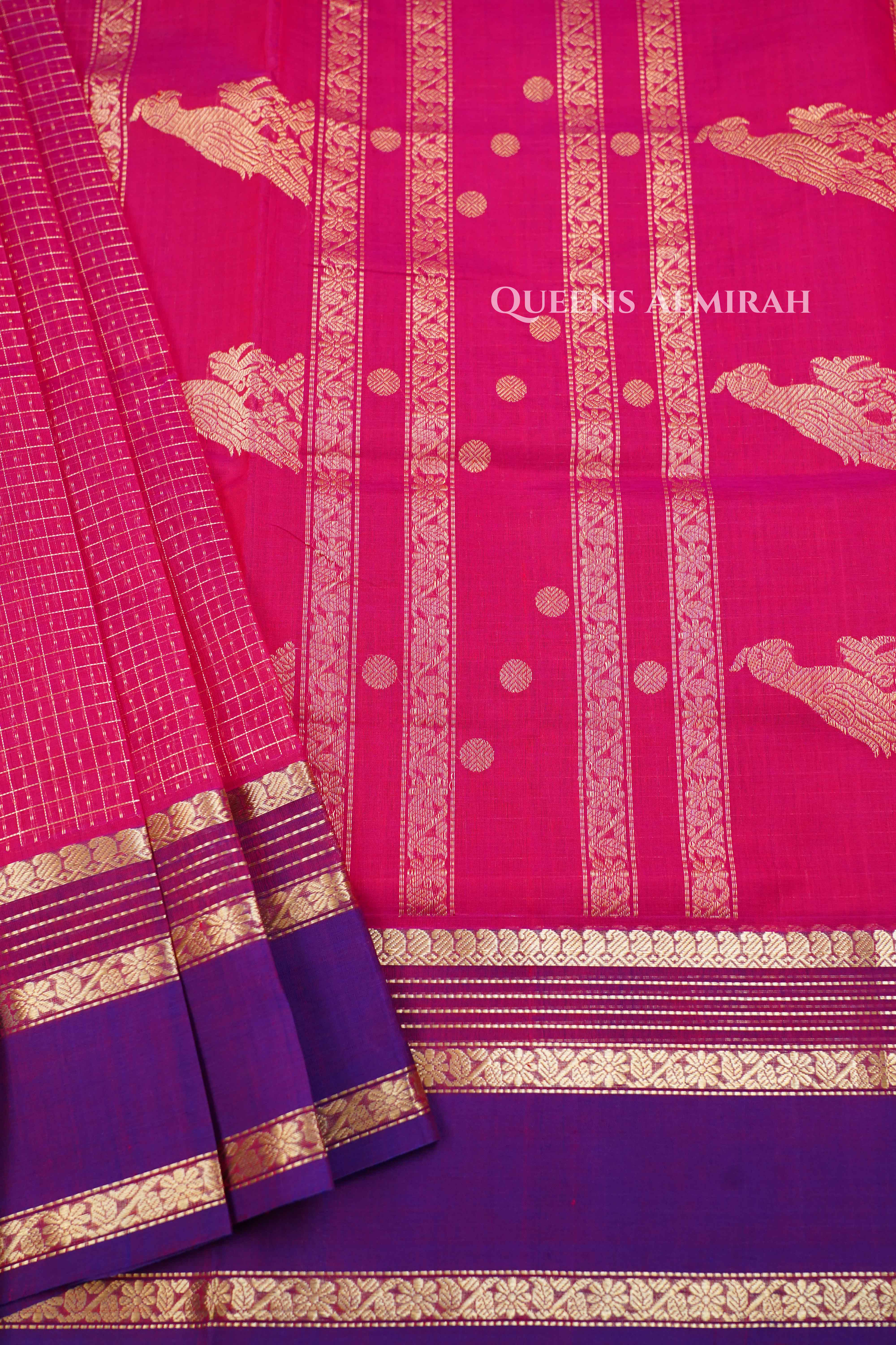 Rose Red -Karaikudi Chettinad Silk Cotton Saree QUEENS ALMIRAH