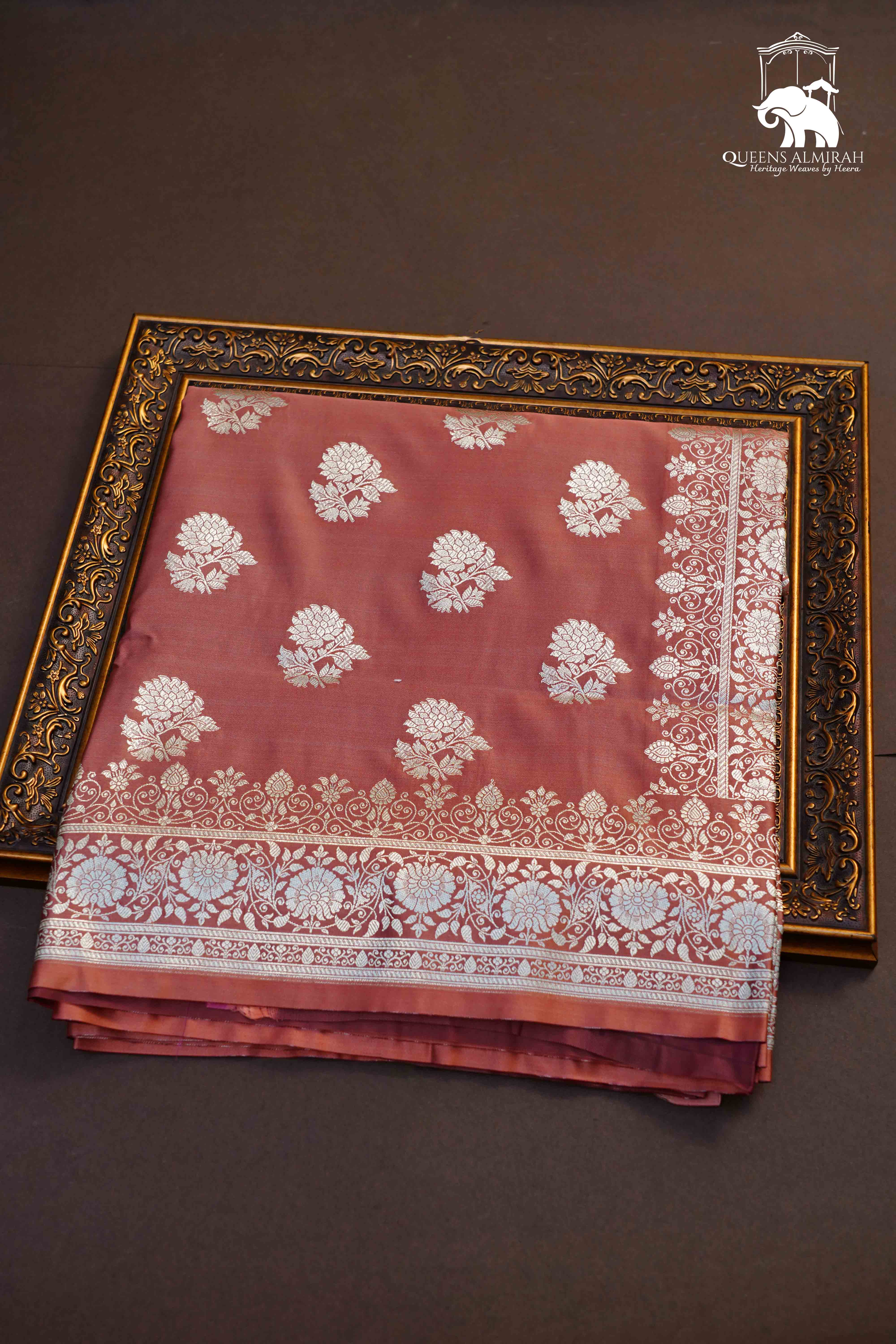 Rose Vale Mushru Banarasi Silk Saree - Queens Jewel Emporium