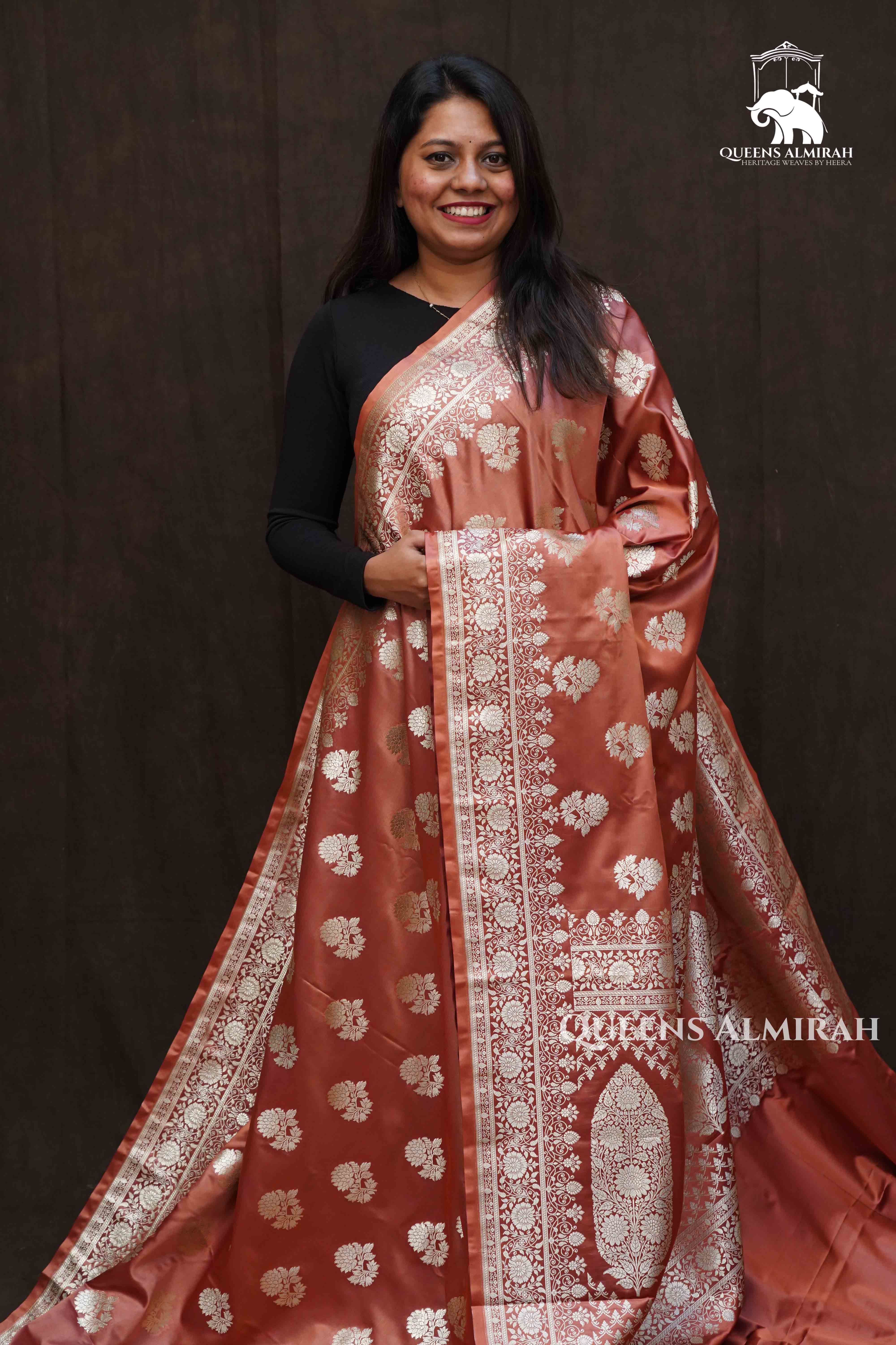 Rose Vale Mushru Banarasi Silk Saree - Queens Jewel Emporium