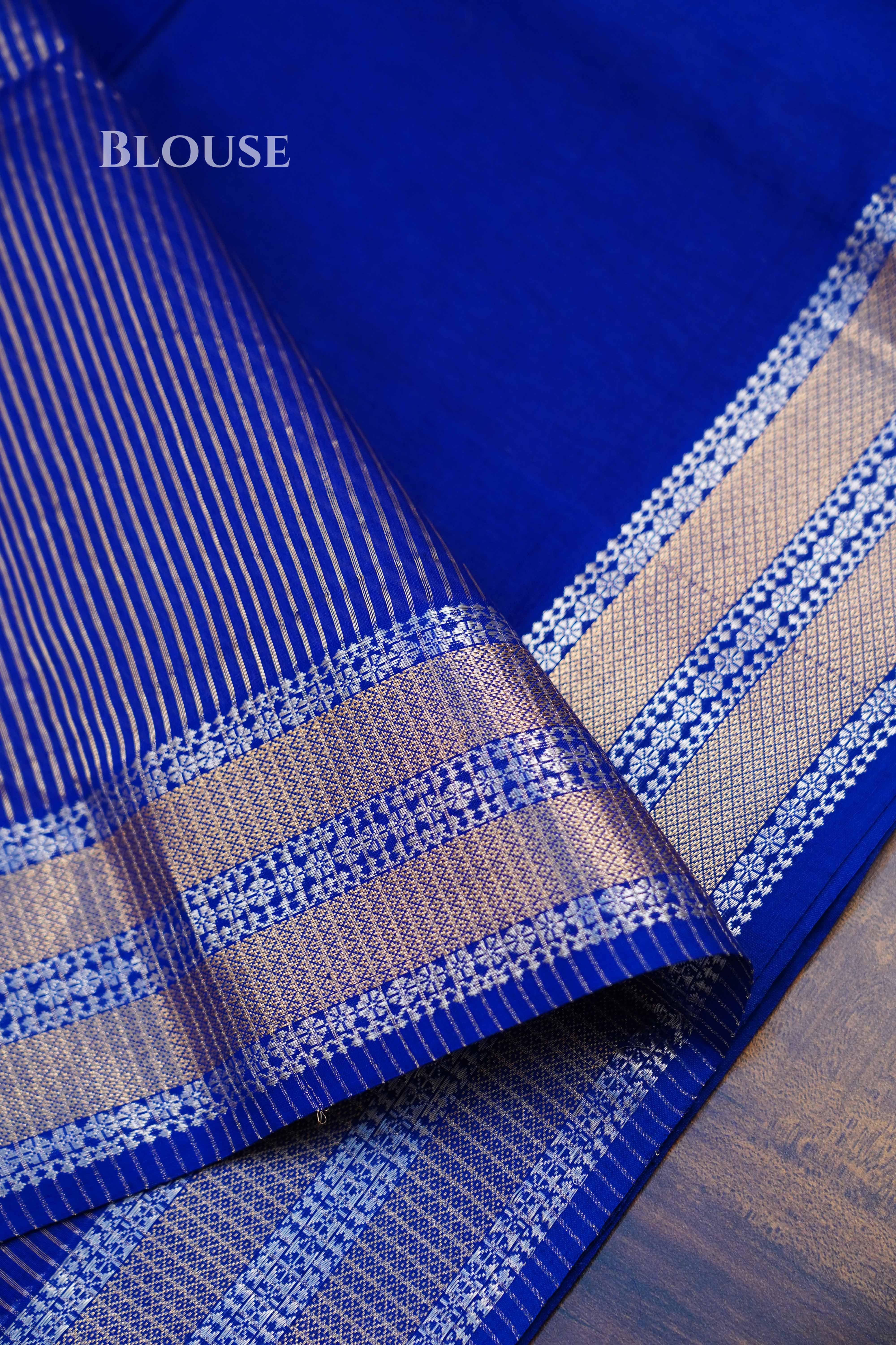 Royal Blue Maheshwari Silk Cotton Saree QUEENS ALMIRAH