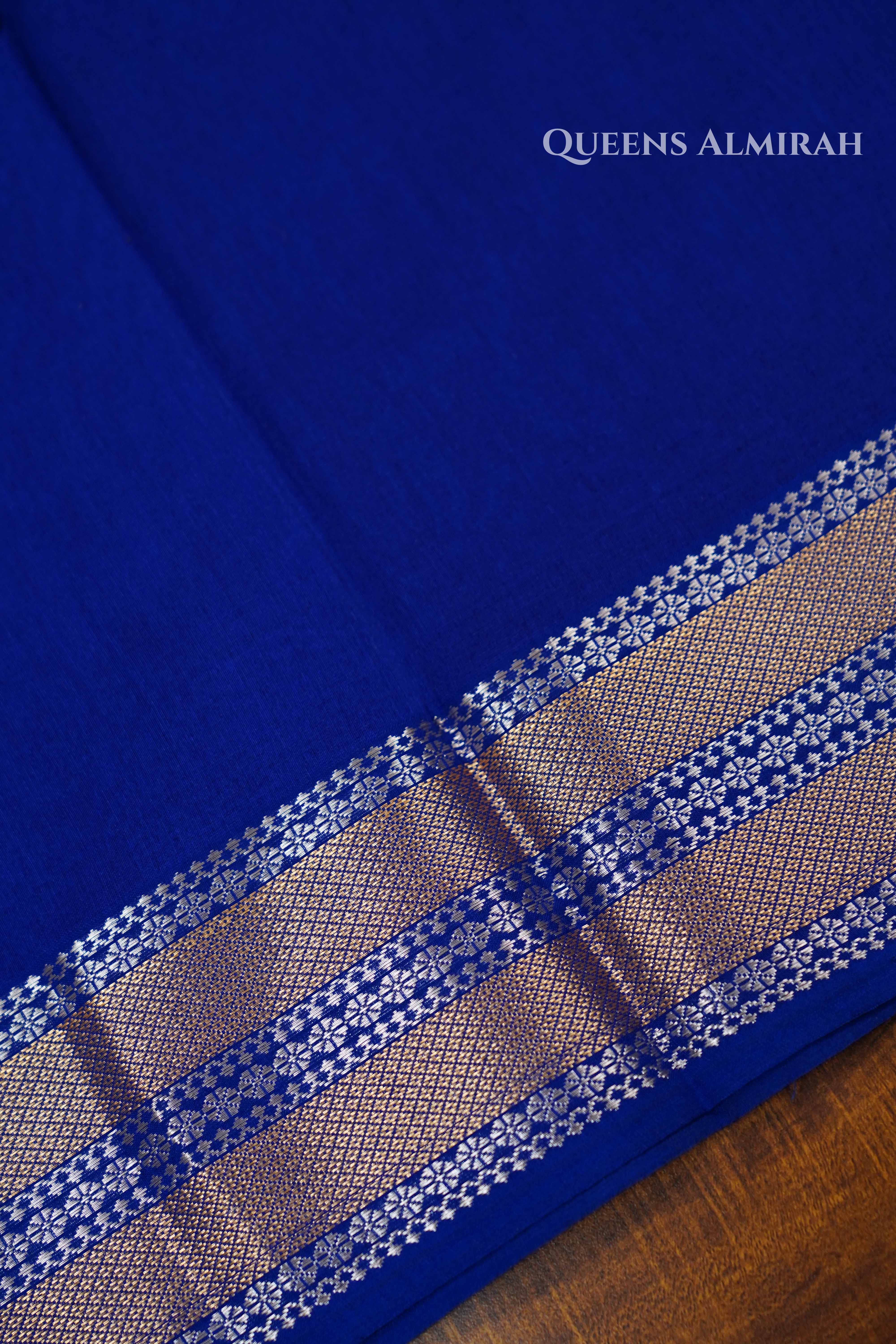 Royal Blue Maheshwari Silk Cotton Saree QUEENS ALMIRAH