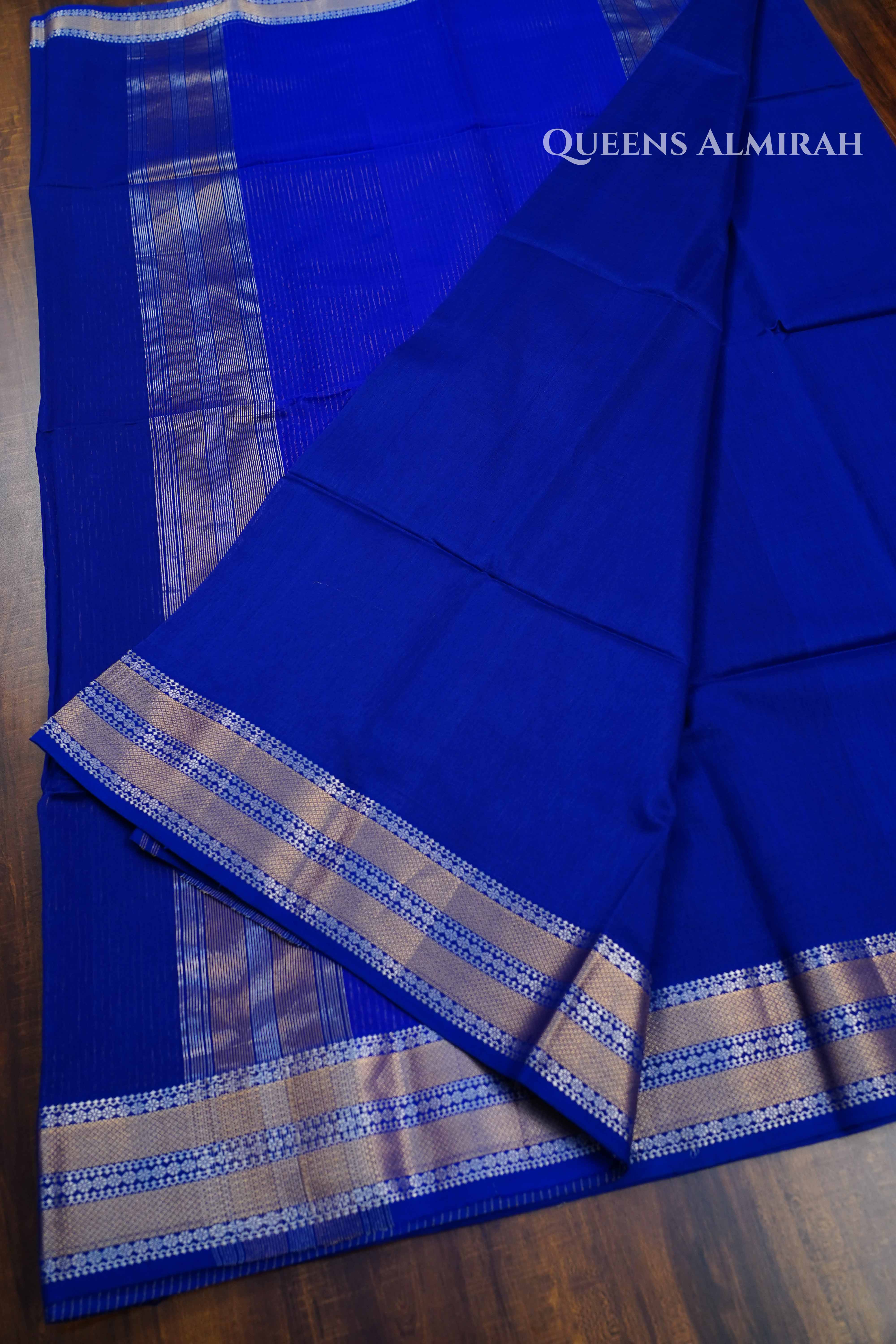 Royal Blue Maheshwari Silk Cotton Saree QUEENS ALMIRAH