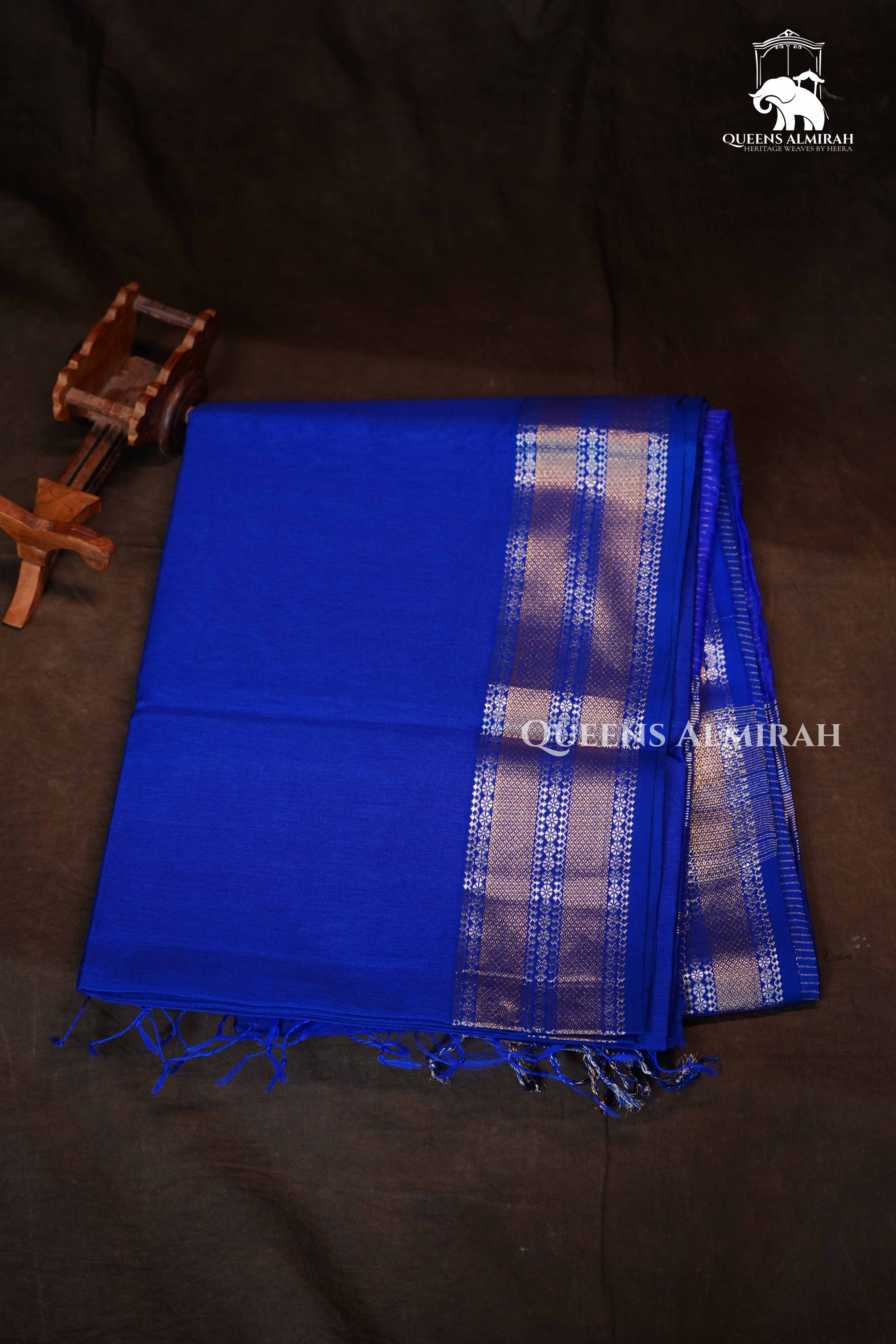 Royal Blue Maheshwari Silk Cotton Saree QUEENS ALMIRAH