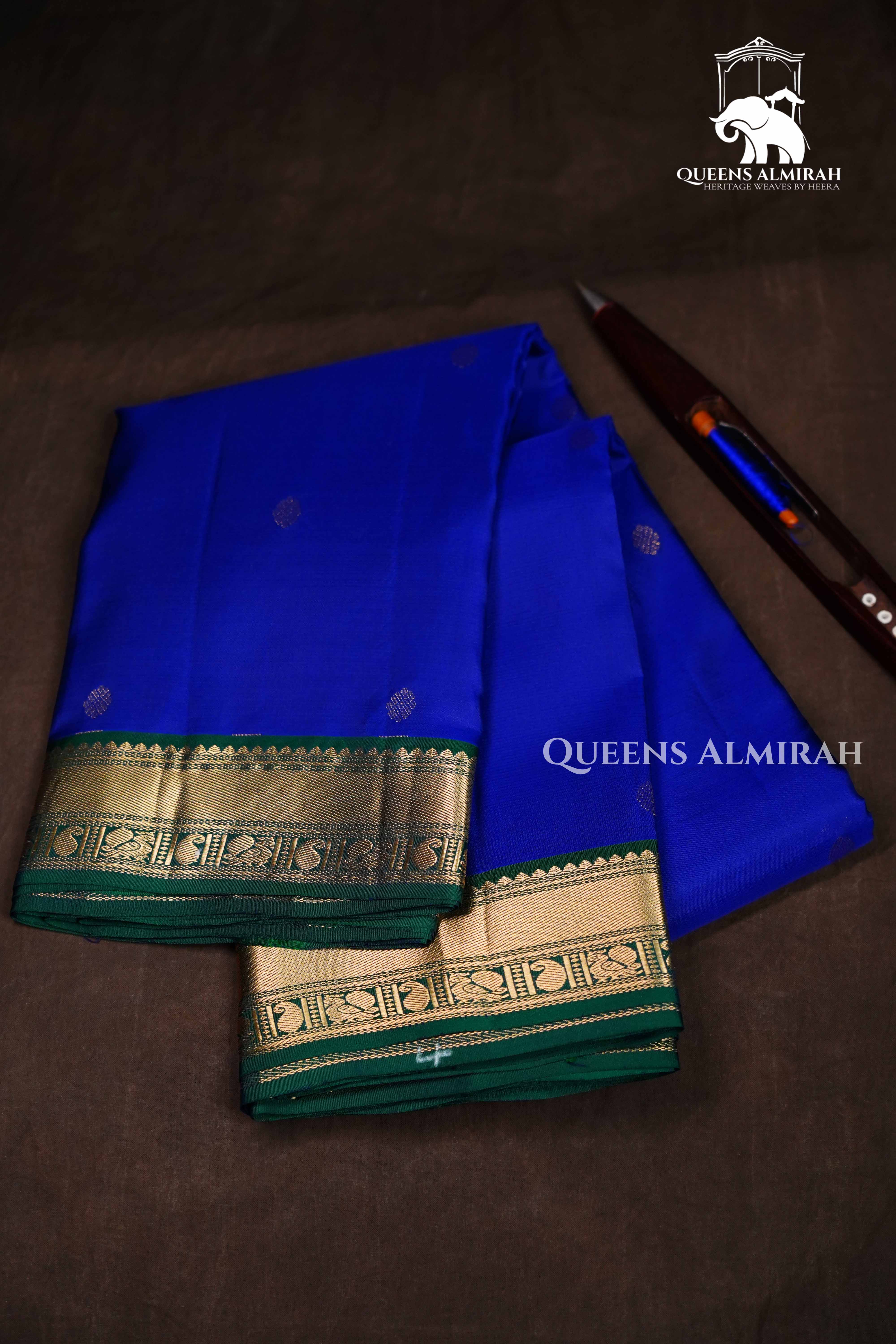 Royal Blue Pure Kanchivaram Silk Saree QUEENS ALMIRAH