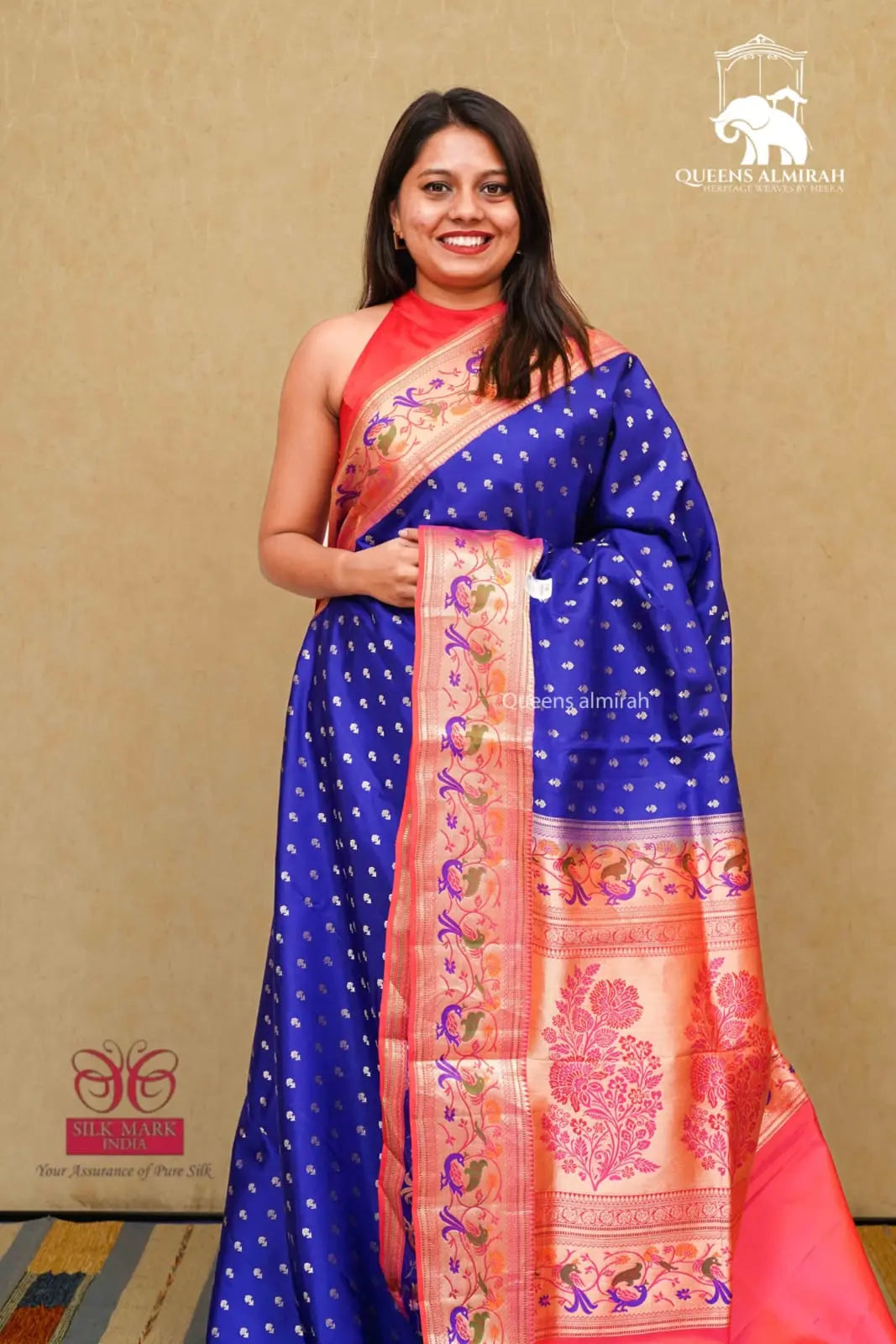 Royal Blue With Red Soft Silk Saree QUEENS ALMIRAH