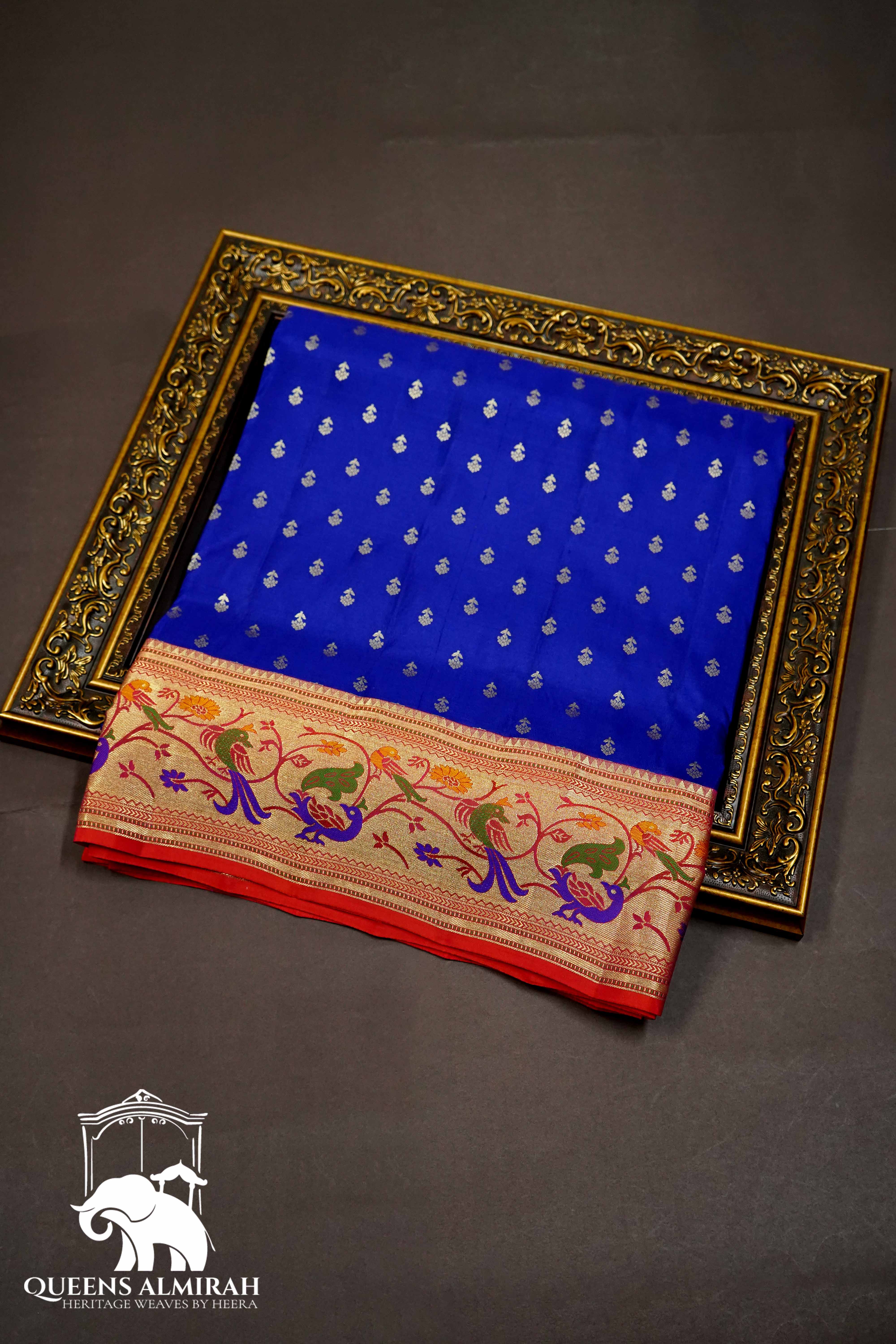 ROYAL BLUE WITH RED SOFT SILK SAREE - Queens Jewel Emporium