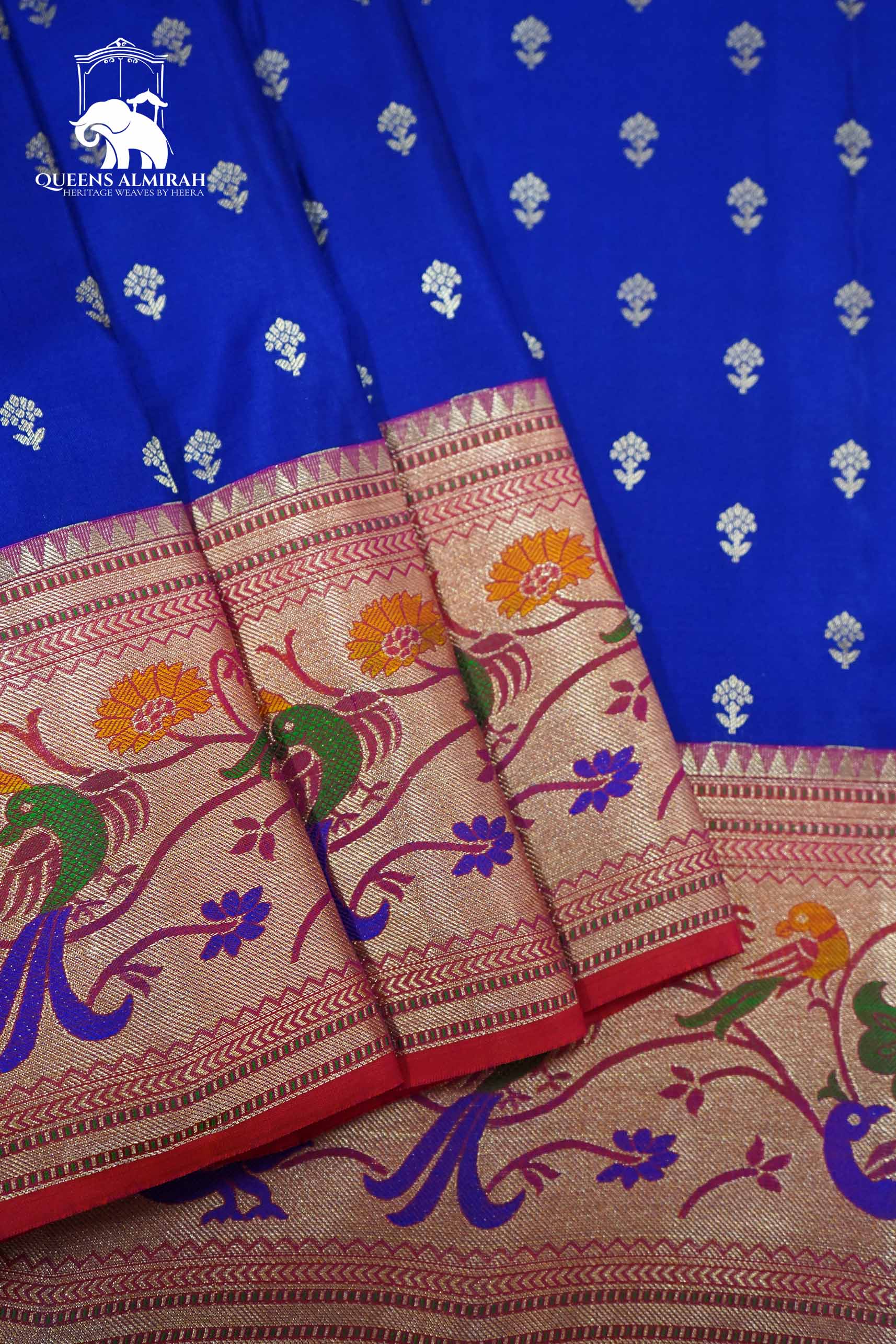 ROYAL BLUE WITH RED SOFT SILK SAREE - Queens Jewel Emporium
