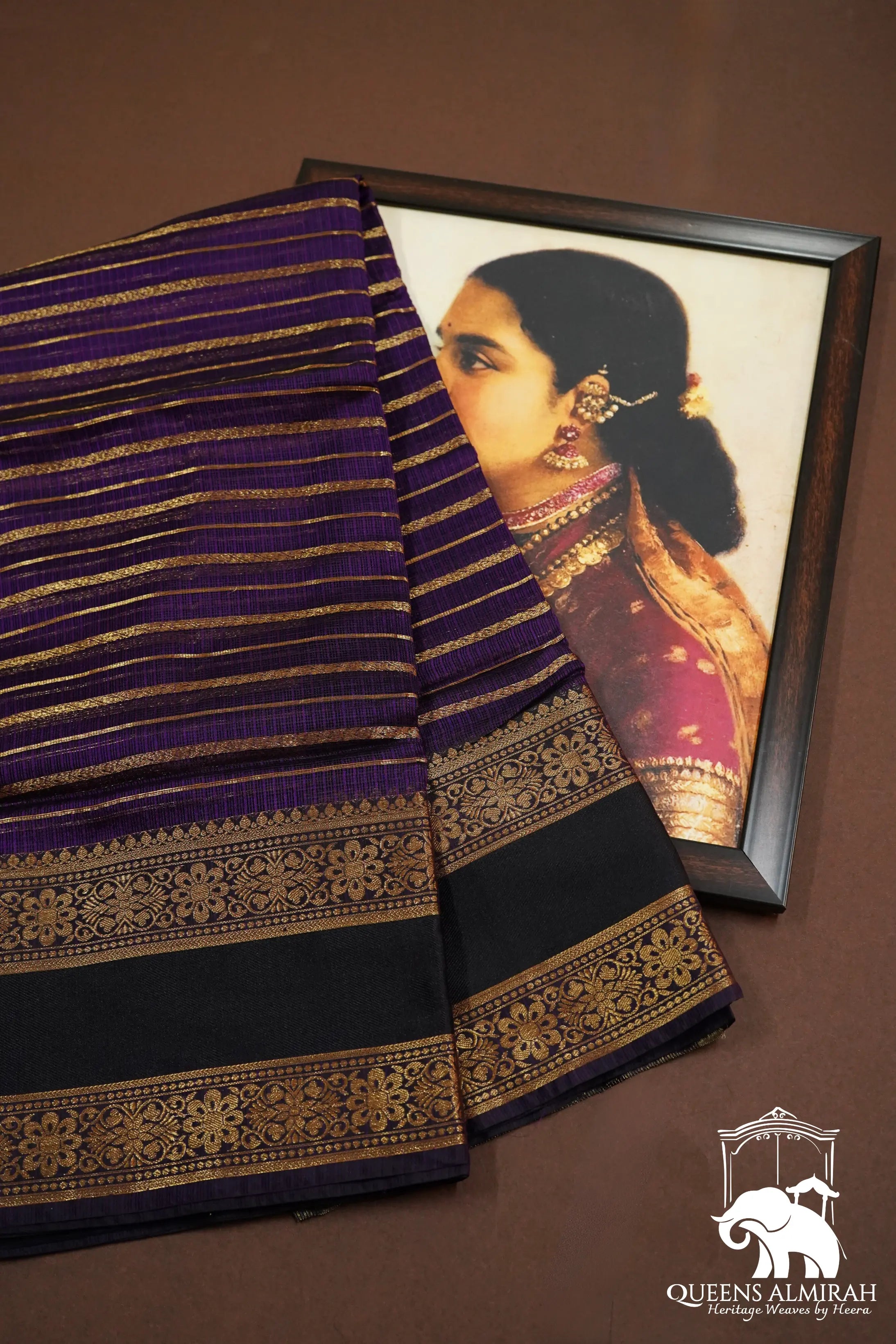 ROYAL PURPLE WITH WOVEN BORDER KOTA SILK SAREE - Queens Jewel Emporium