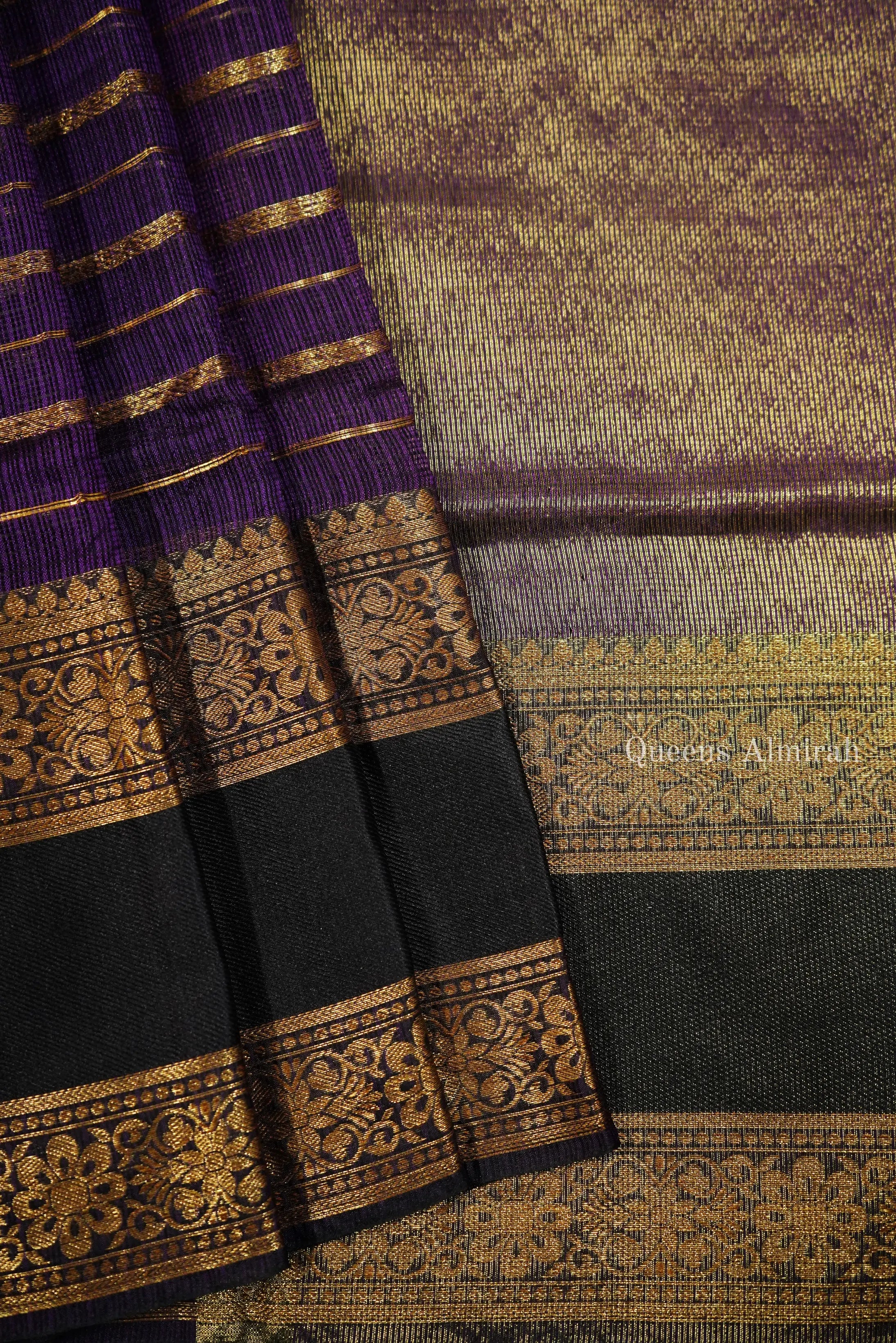ROYAL PURPLE WITH WOVEN BORDER KOTA SILK SAREE - Queens Jewel Emporium
