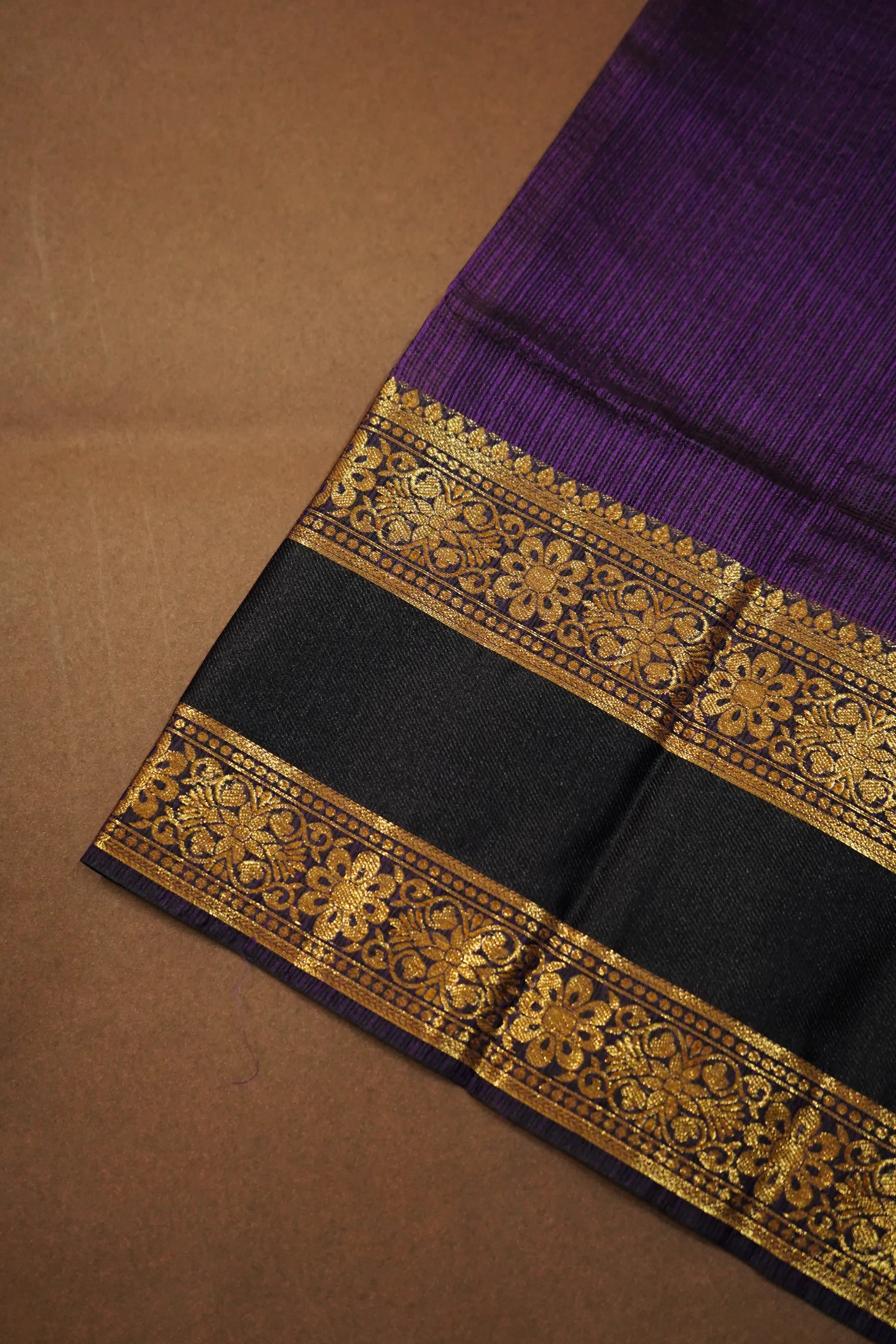 ROYAL PURPLE WITH WOVEN BORDER KOTA SILK SAREE - Queens Jewel Emporium