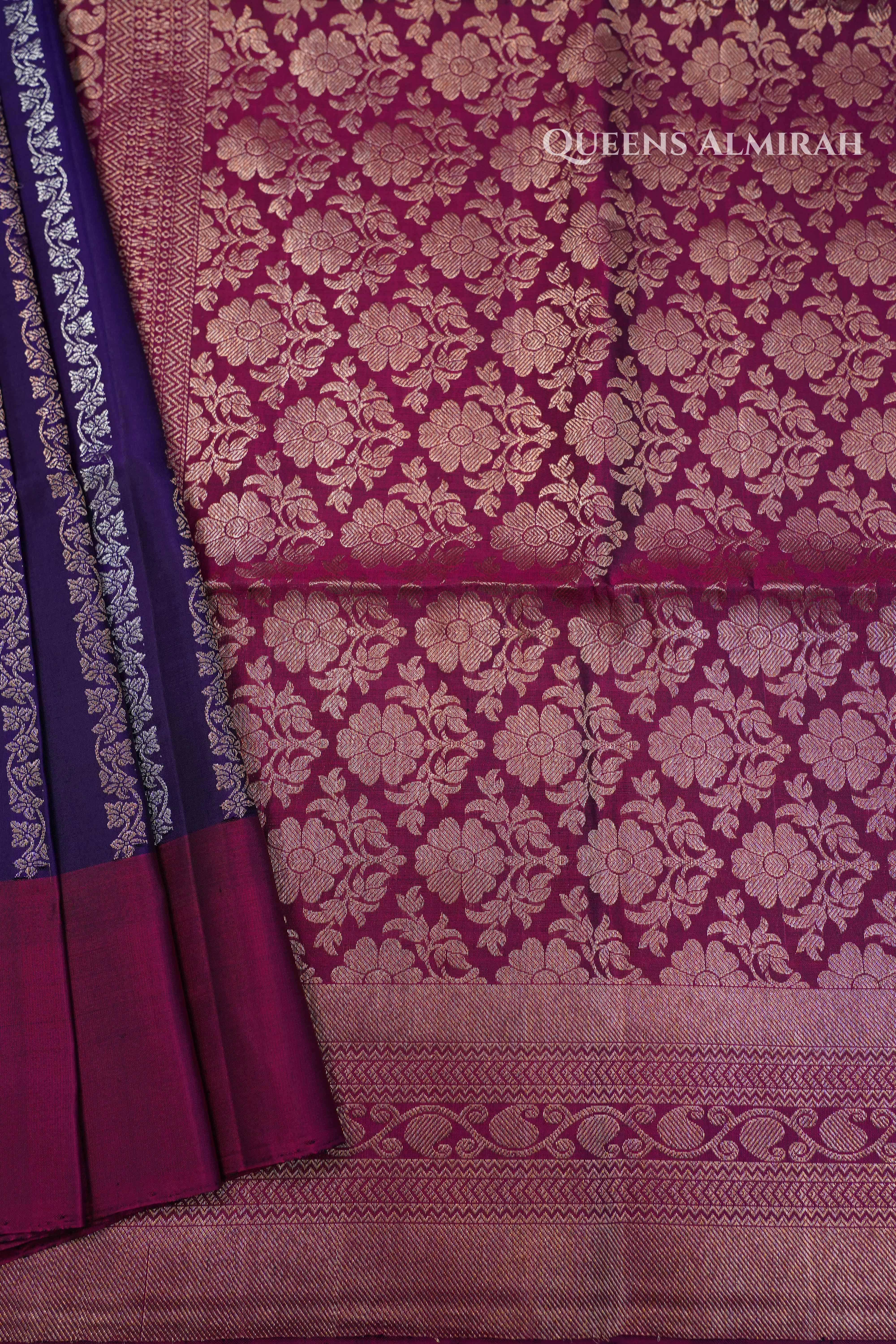 Royal Purple With magenta Pure Soft Silk Saree QUEENS ALMIRAH
