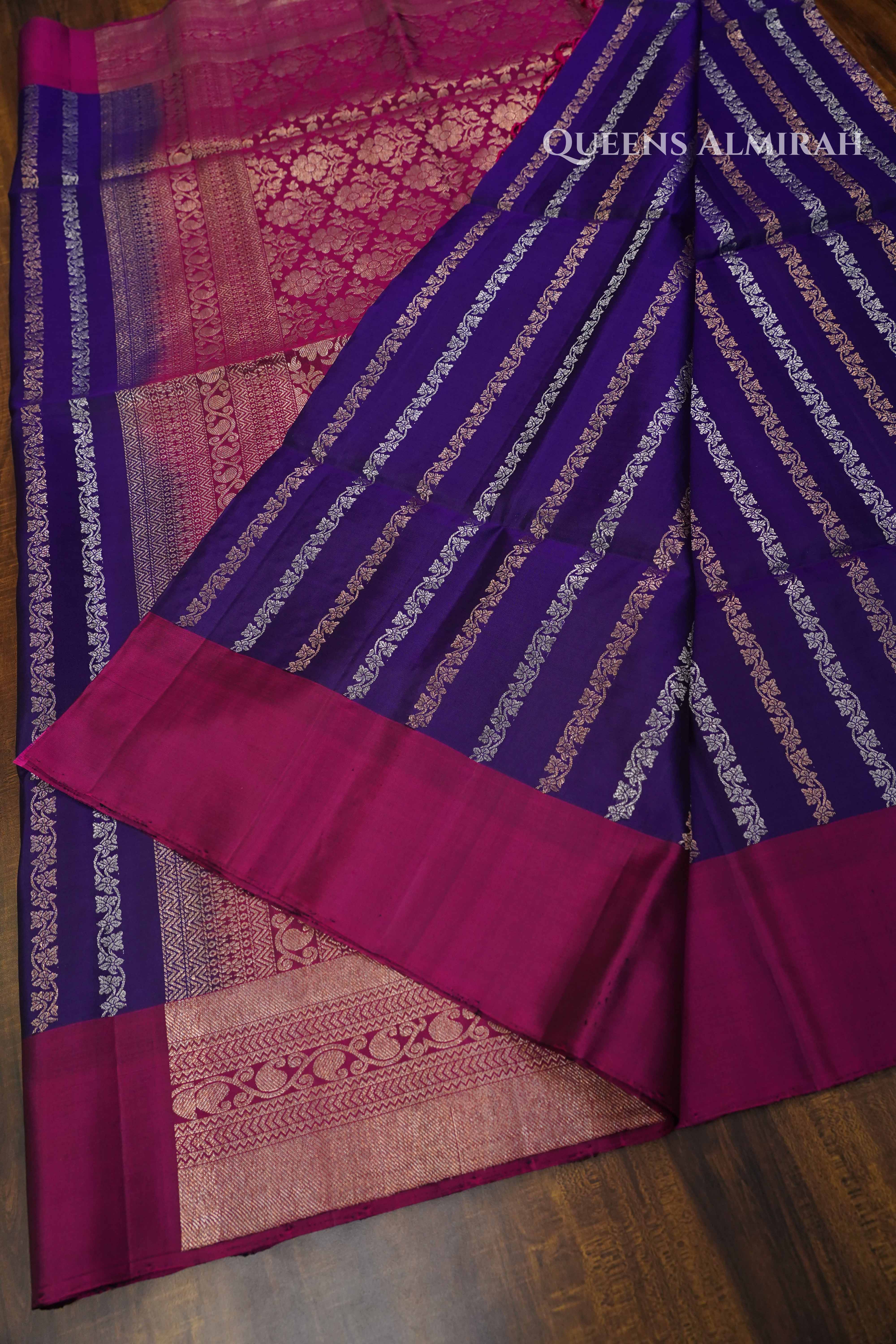 Royal Purple With magenta Pure Soft Silk Saree QUEENS ALMIRAH