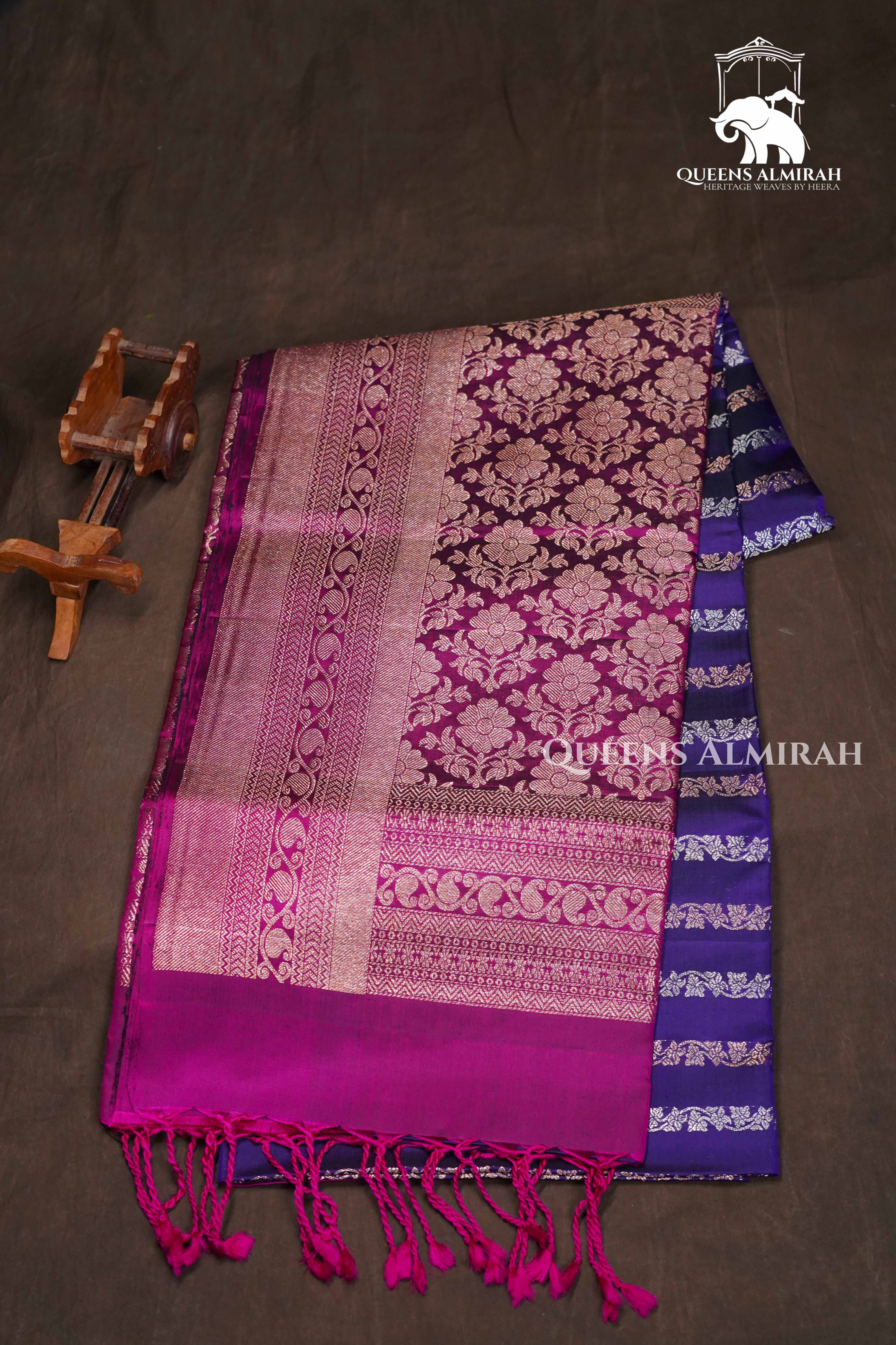 Royal Purple With magenta Pure Soft Silk Saree QUEENS ALMIRAH