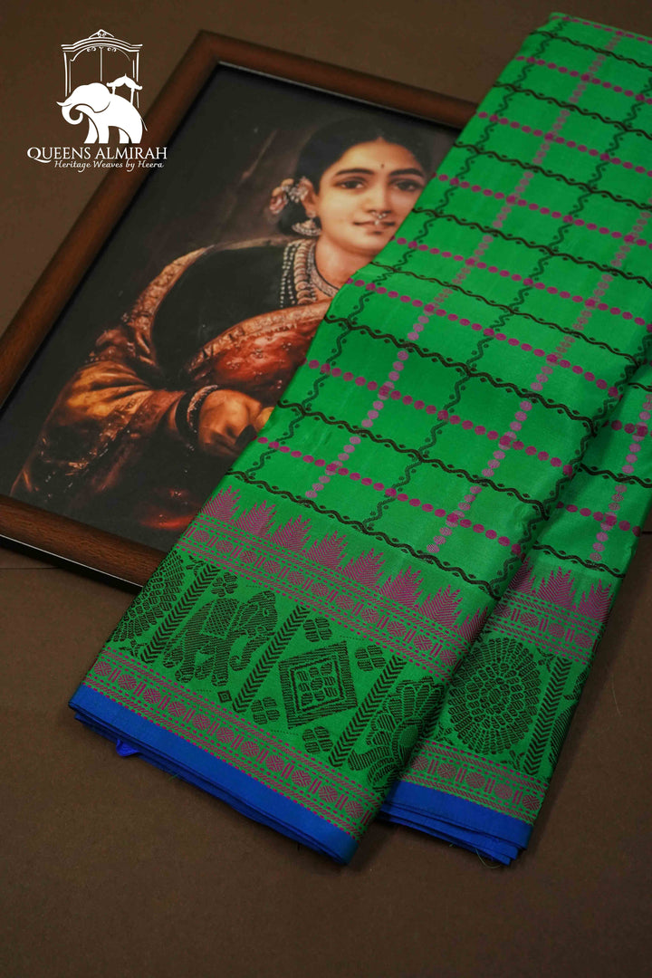 WATER MELON GREEN  KANCHIVARAM SILK SAREE - Queens Jewel Emporium