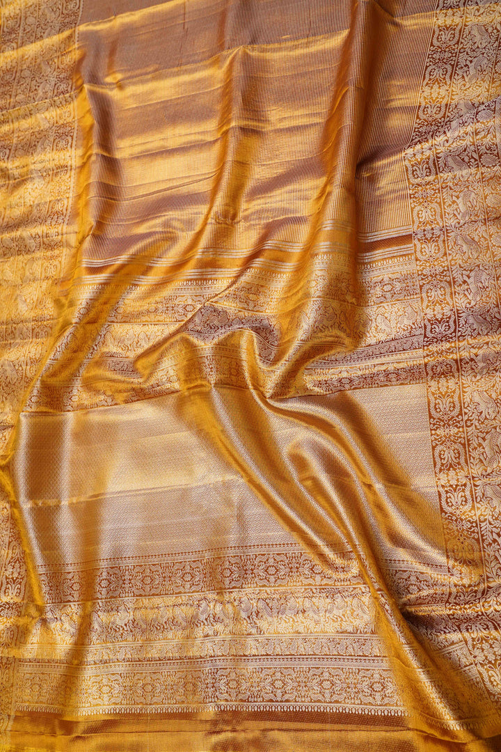 GOLDEN COLOR  PURE KANCHIVARAM SILK SAREE - Queens Jewel Emporium