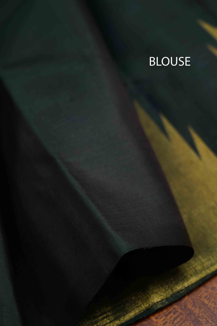 DARK GREEN PURE KANCHIVARAM SILK SAREE - Queens Jewel Emporium