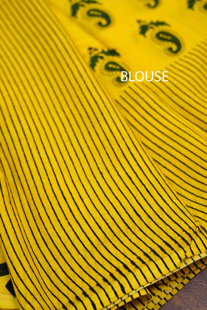 MANGO YELLOW MULMUL COTTON SAREE - Queens Jewel Emporium