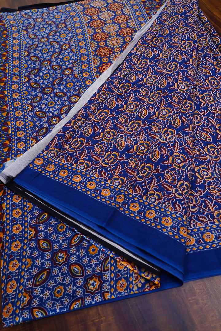DARK NAVVY BLUE MULMUL COTTON SAREE 2 - Queens Jewel Emporium