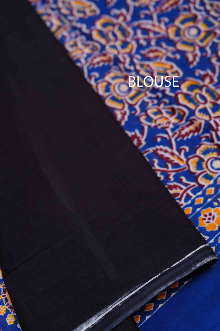 DARK NAVVY BLUE MULMUL COTTON SAREE 2 - Queens Jewel Emporium