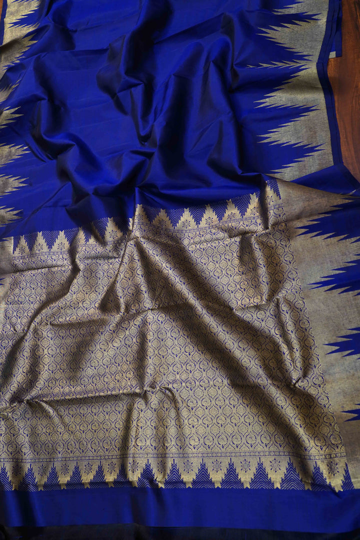 DARK ROYAL BLUE PURE KANCHIVARAM SILK SAREE - Queens Jewel Emporium