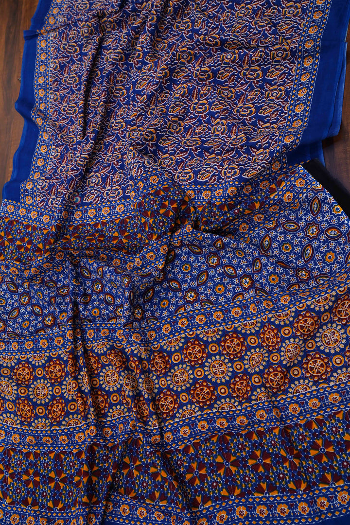 DARK NAVVY BLUE MULMUL COTTON SAREE 2 - Queens Jewel Emporium