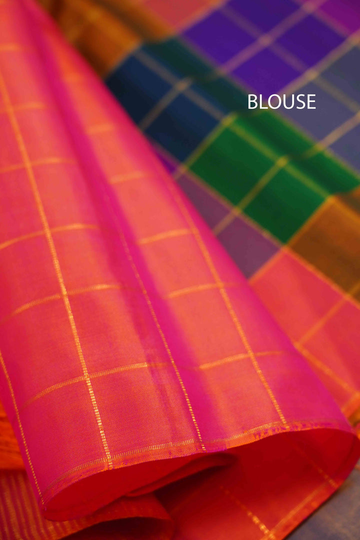 MULTI COLOR PAALUM PAZHAMUM KATTAM PURE KANCHIVARAM SILK SAREE - Queens Jewel Emporium