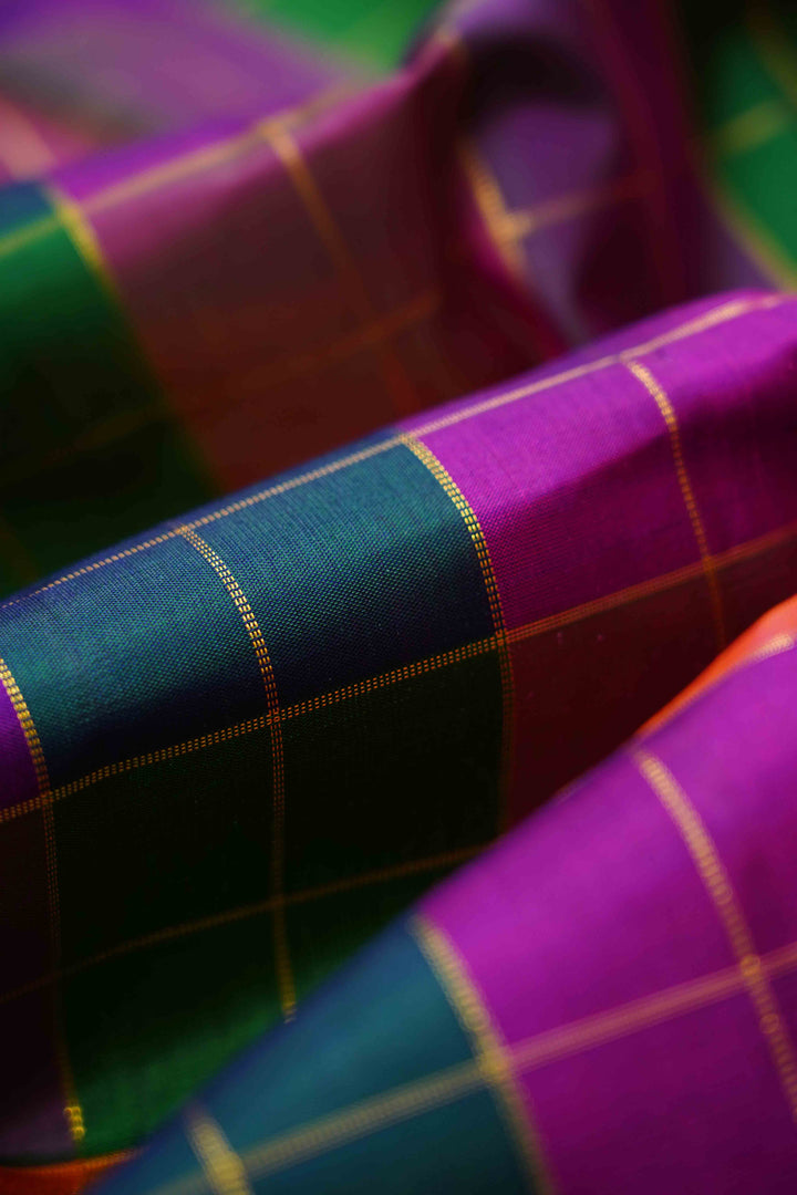 MULTI COLOR PAALUM PAZHAMUM KATTAM PURE KANCHIVARAM SILK SAREE - Queens Jewel Emporium