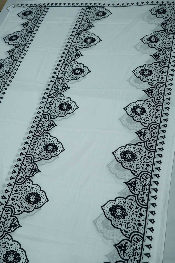 WHITE MULMUL COTTON SAREE  1 - Queens Jewel Emporium