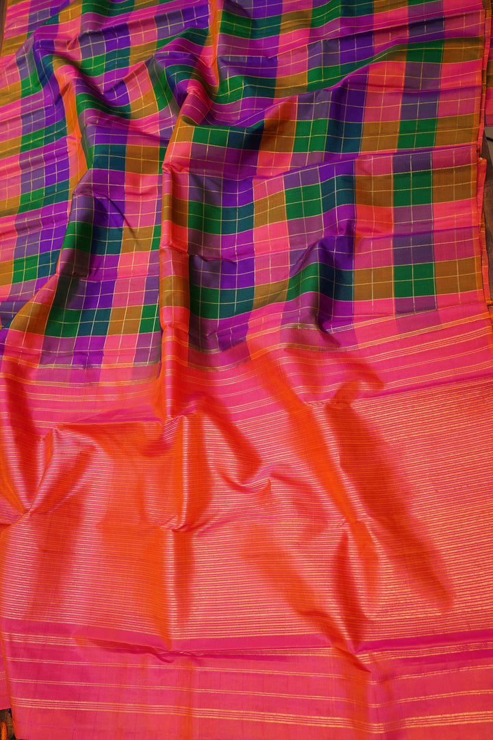 MULTI COLOR PAALUM PAZHAMUM KATTAM PURE KANCHIVARAM SILK SAREE - Queens Jewel Emporium