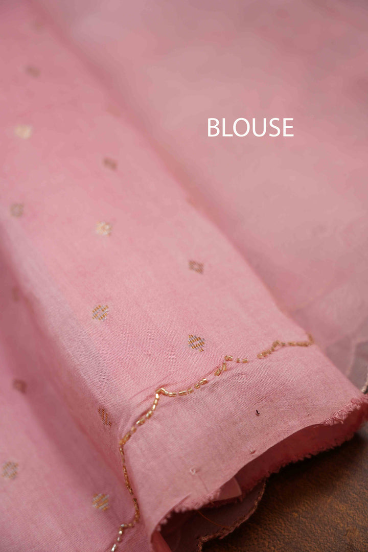 BABY PINK SILK ORGANZA SAREE - Queens Jewel Emporium