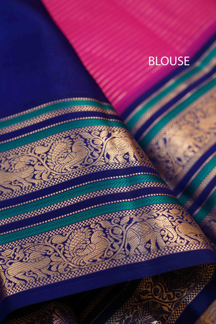 RASPBERRY PINK PURE KANCHIVARAM SILK SAREE - Queens Jewel Emporium