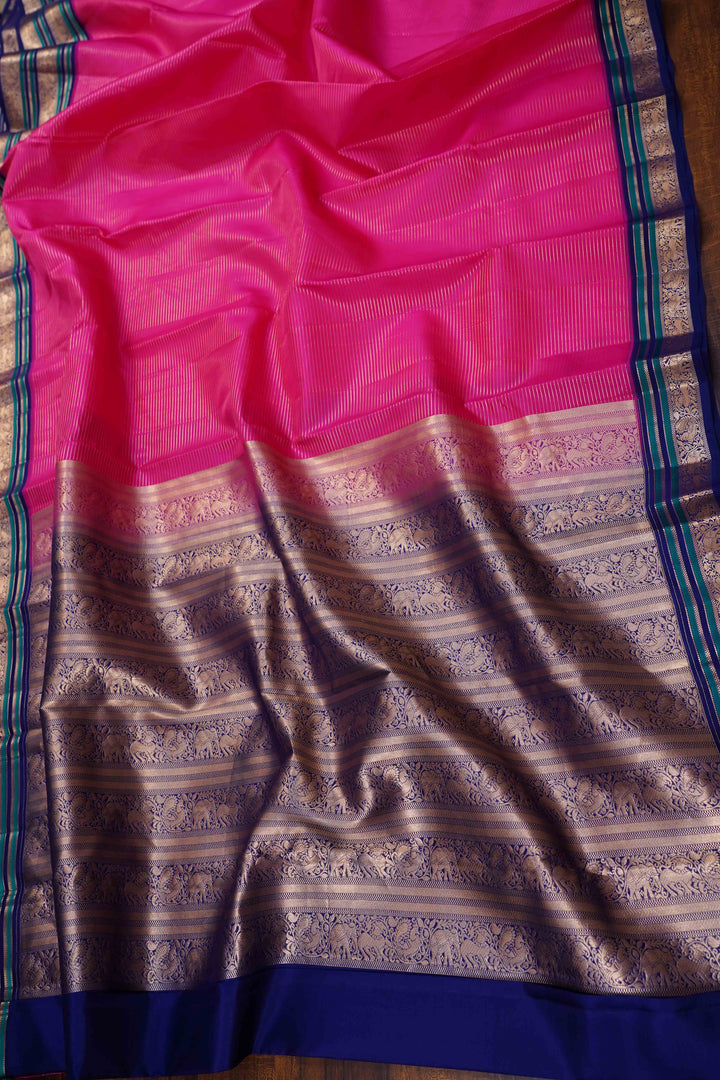 RASPBERRY PINK PURE KANCHIVARAM SILK SAREE - Queens Jewel Emporium