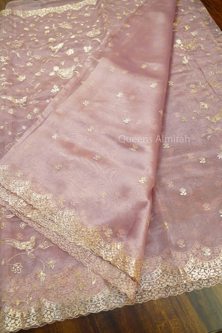 TURKISH ROSE SILK ORGANZA SAREE - Queens Jewel Emporium