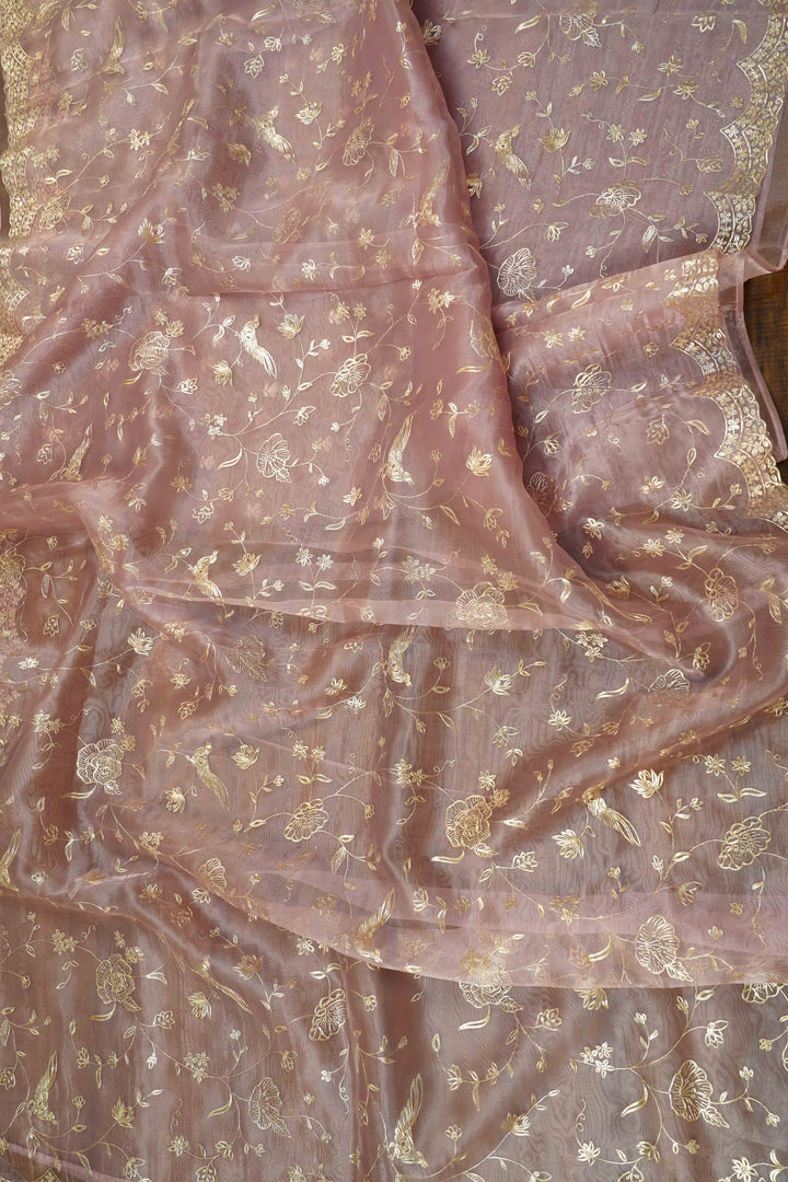 TURKISH ROSE SILK ORGANZA SAREE - Queens Jewel Emporium