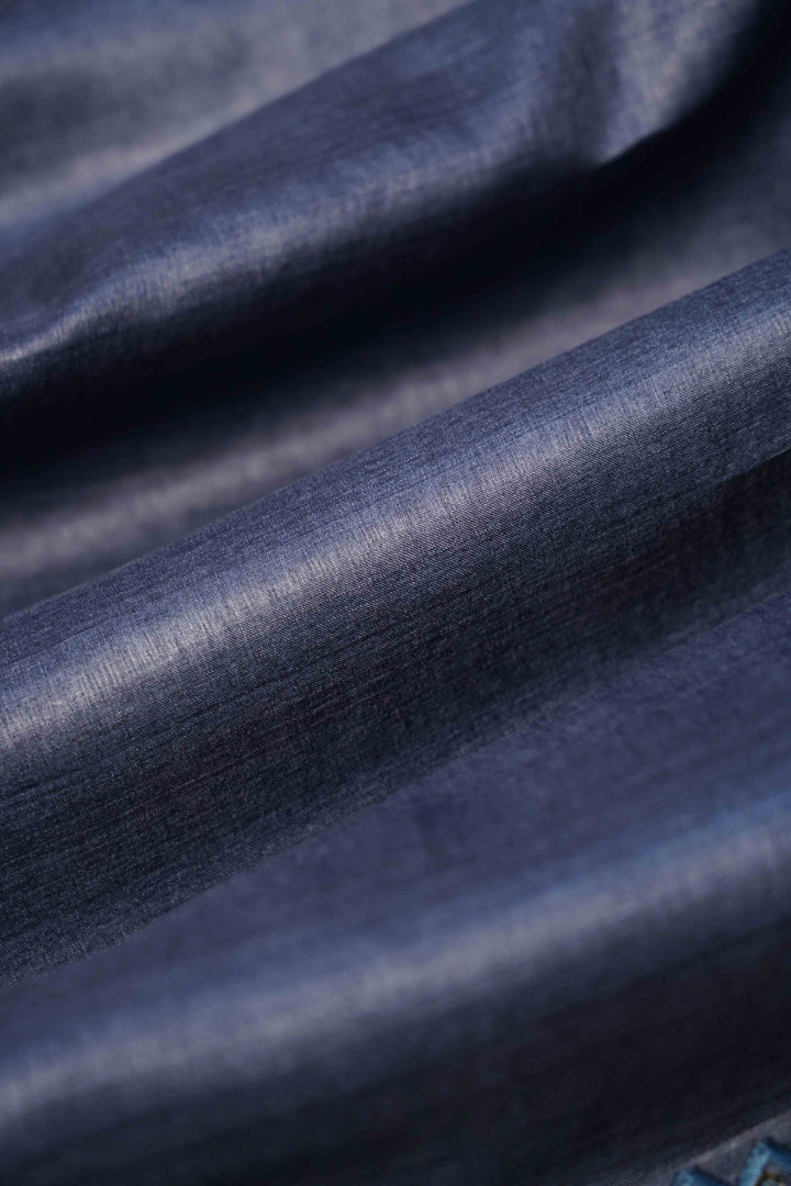 DARK GREY BLUE  TUSSAR SILK SAREE - Queens Jewel Emporium