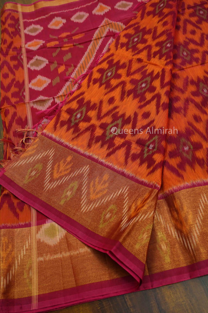 PURE SILK COTTON -PAPAYA WITH RASPBERRY - Queens Jewel Emporium
