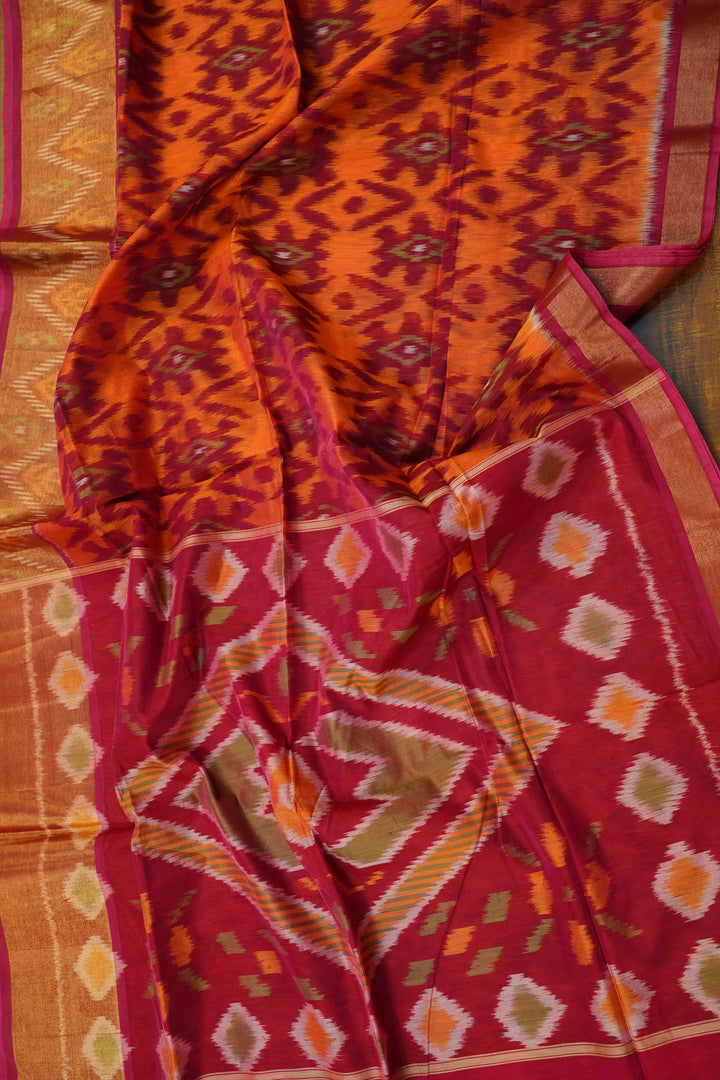 PURE SILK COTTON -PAPAYA WITH RASPBERRY - Queens Jewel Emporium