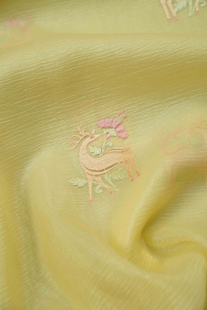 PEACH YELLOW GLASS TISSUE SAREE - Queens Jewel Emporium