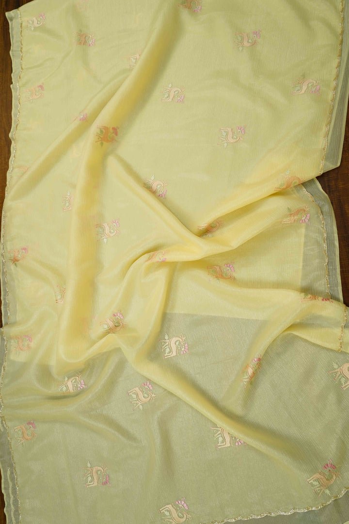 PEACH YELLOW GLASS TISSUE SAREE - Queens Jewel Emporium