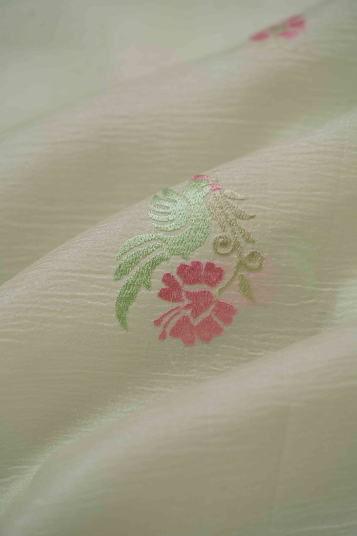 DUSKY GREEN GLASS TISSUE SAREE - Queens Jewel Emporium