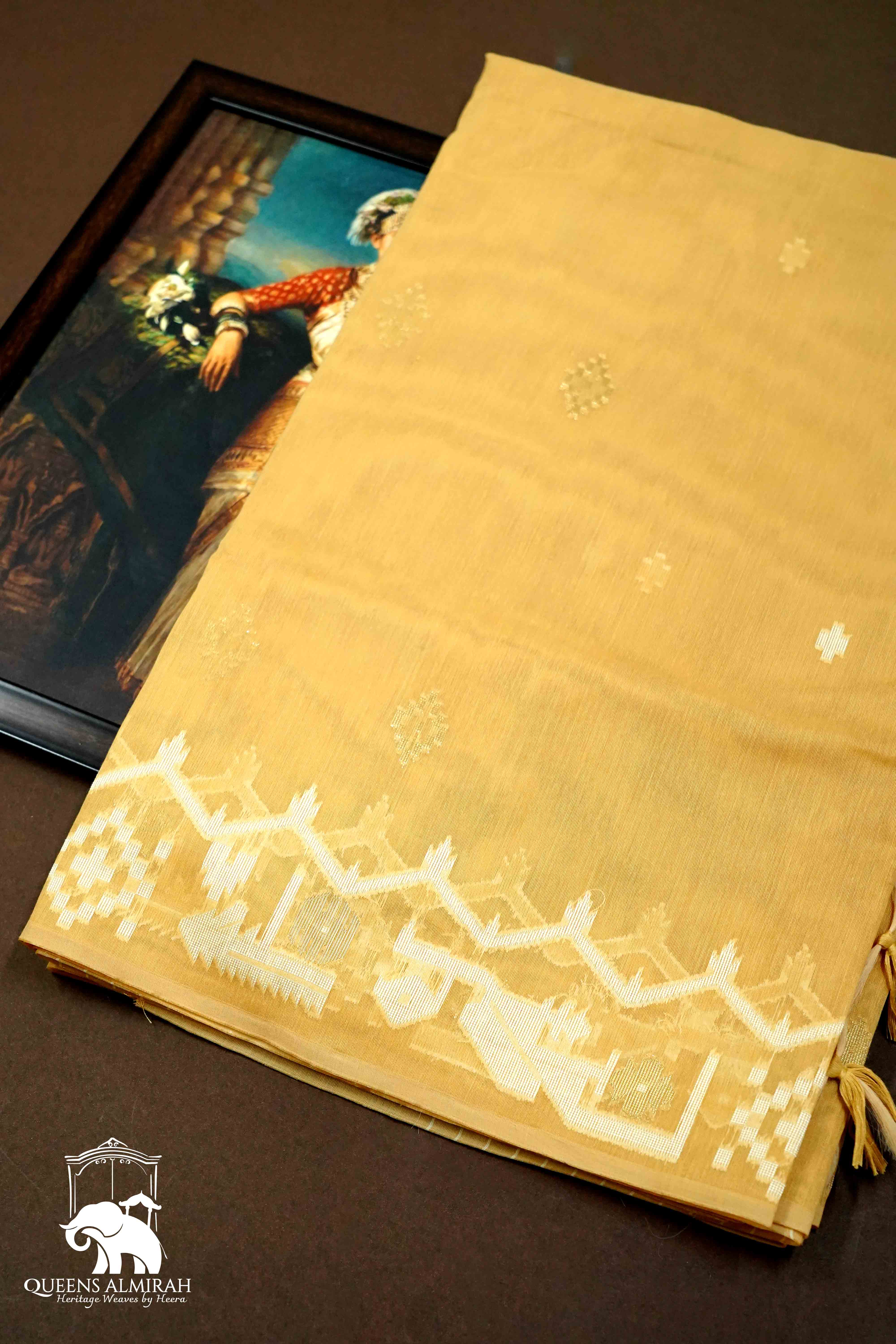 SAFFRON MANGO JAMDANI COTTON SAREE - Queens Jewel Emporium
