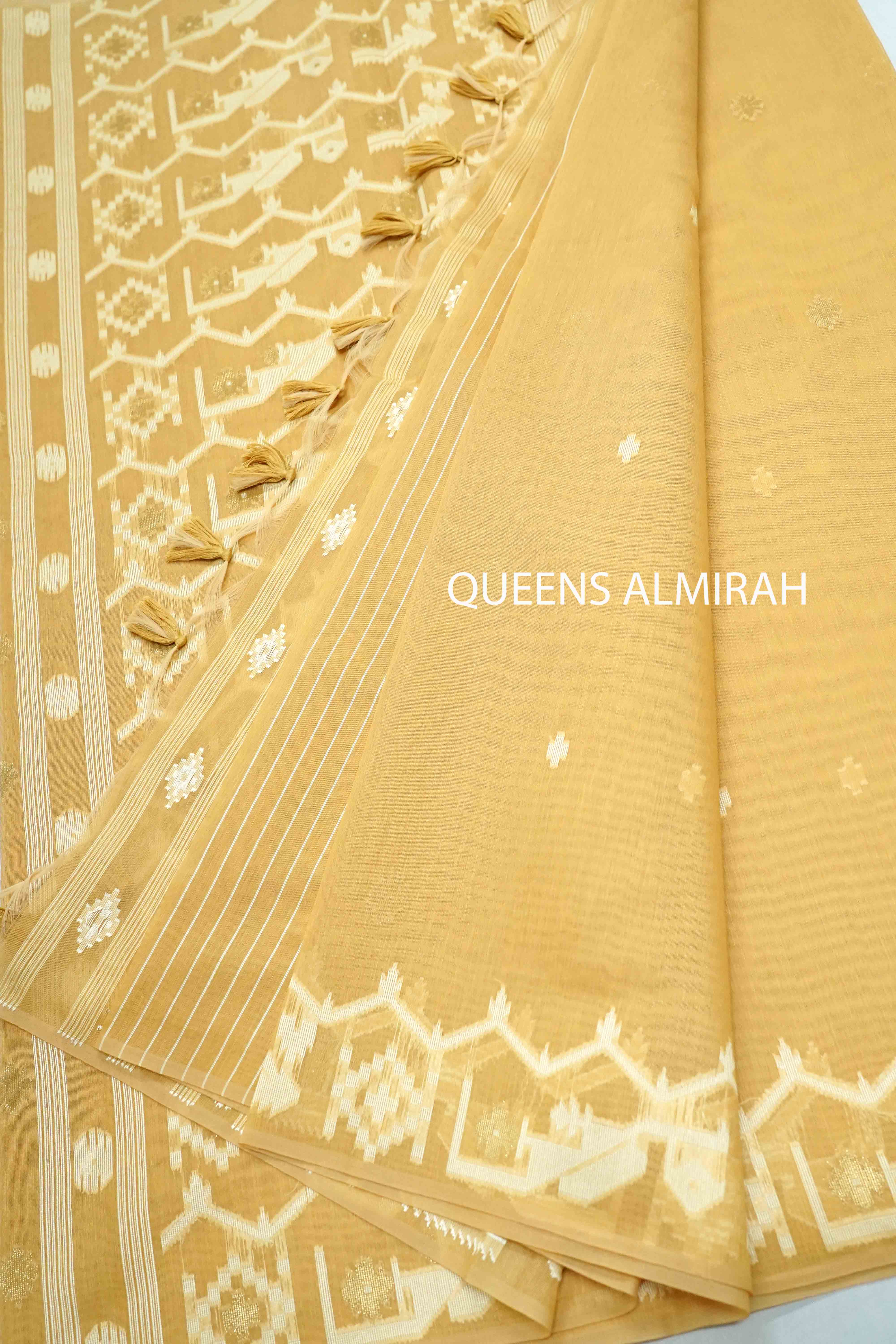 SAFFRON MANGO JAMDANI COTTON SAREE - Queens Jewel Emporium