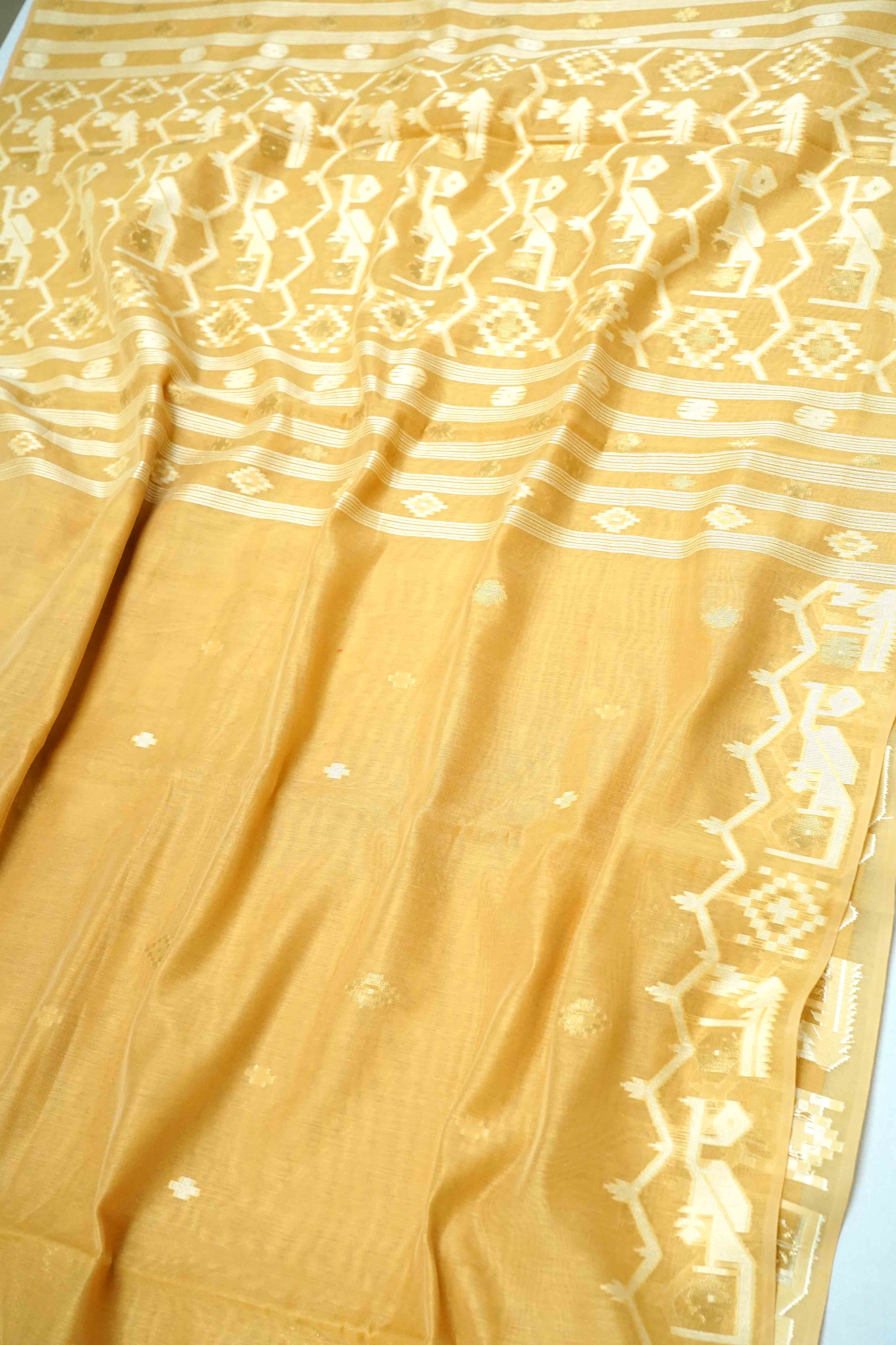 SAFFRON MANGO JAMDANI COTTON SAREE - Queens Jewel Emporium