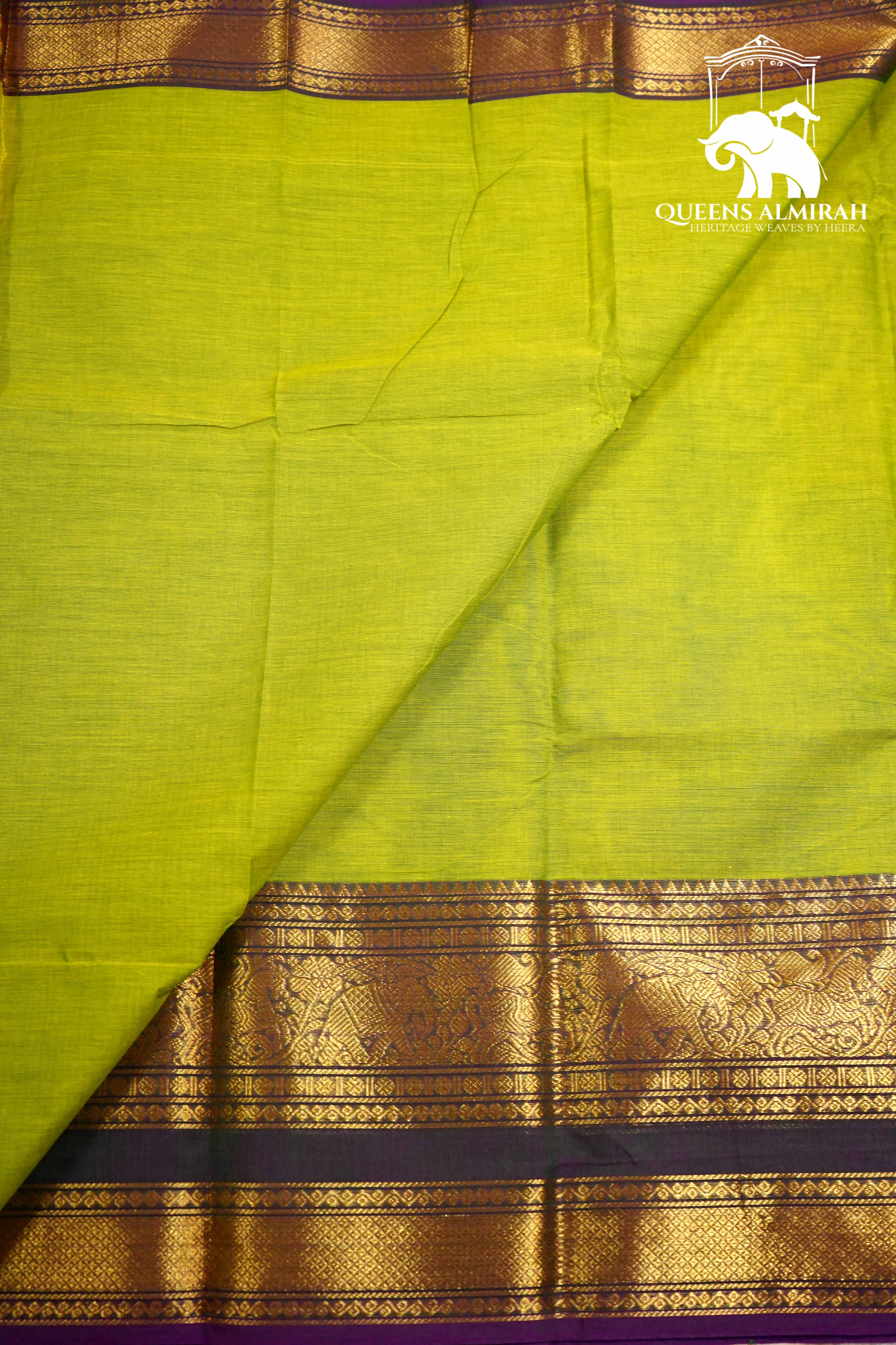 SALAD GREEN WITH GRAPE PURPLE KANCHI COTTON SAREE - Queens Jewel Emporium