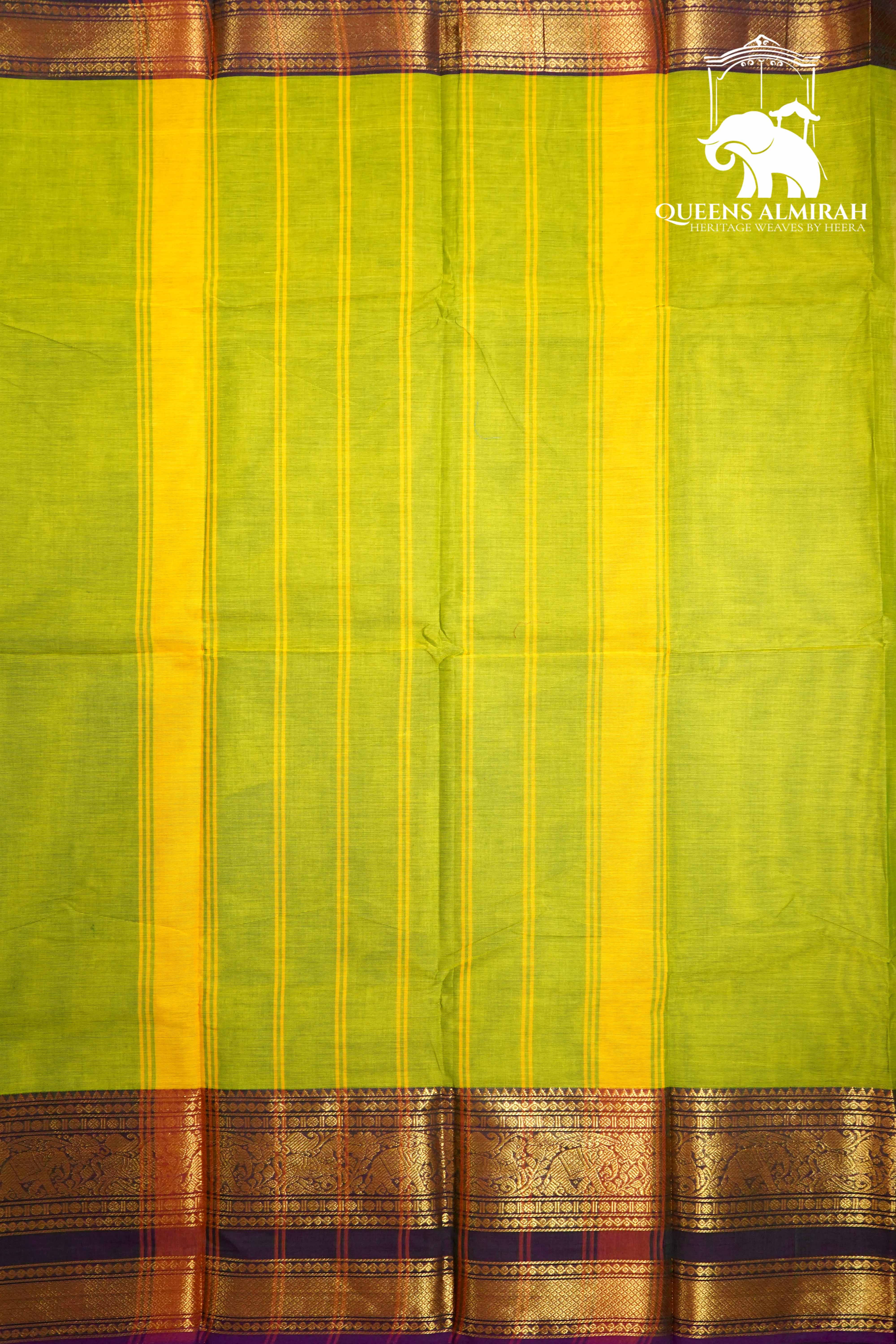 SALAD GREEN WITH GRAPE PURPLE KANCHI COTTON SAREE - Queens Jewel Emporium