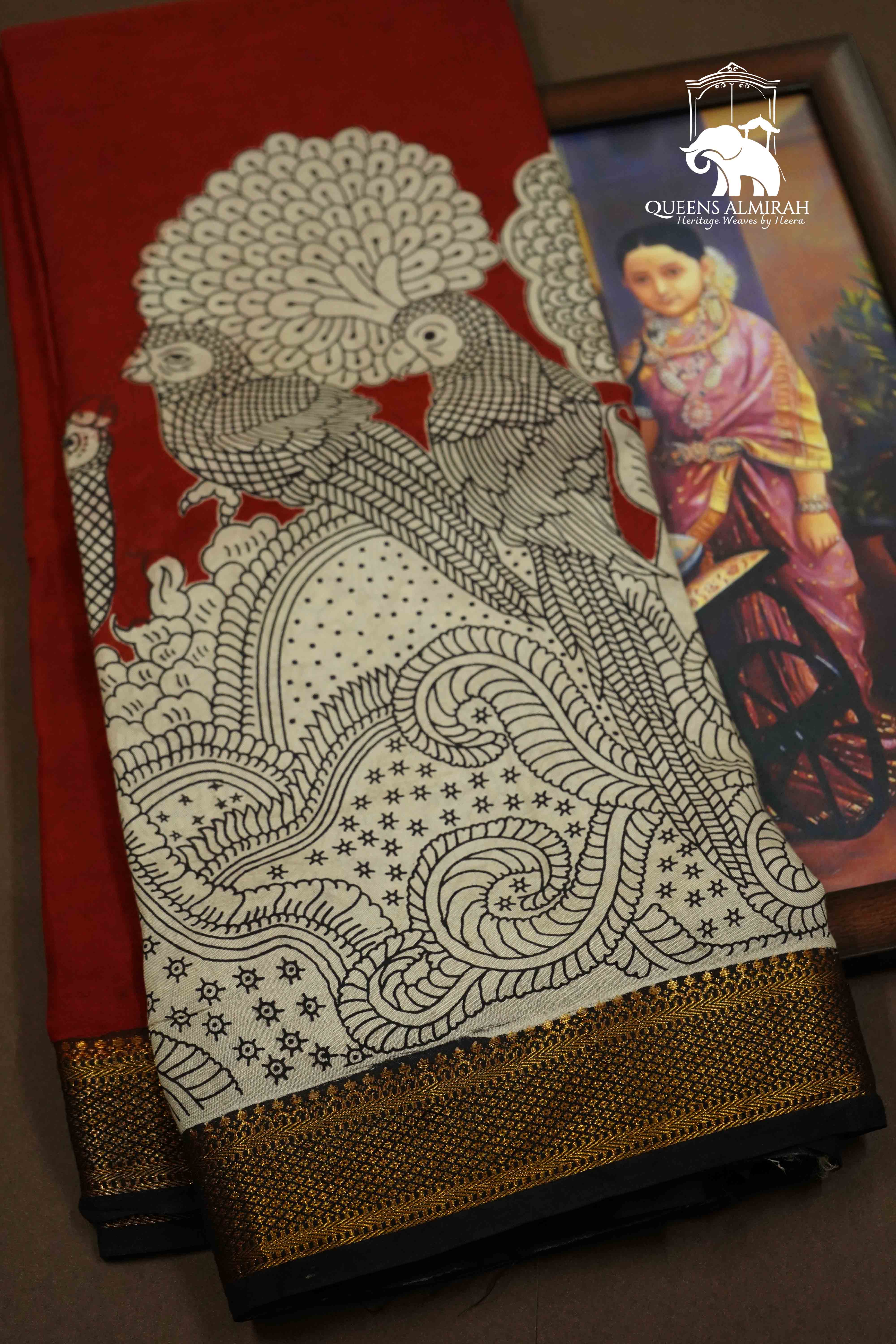 SANDAL WITH ROSE WOOD MANGALGIRI SAREE - Queens Jewel Emporium